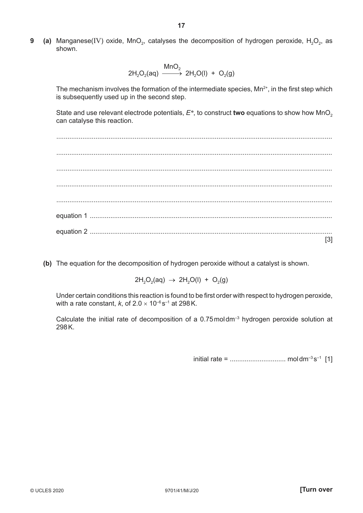 Cambridge A Level Chemistry 9701 2020 May/June Paper 4 · Variant 1 question paper, page 17 of 20