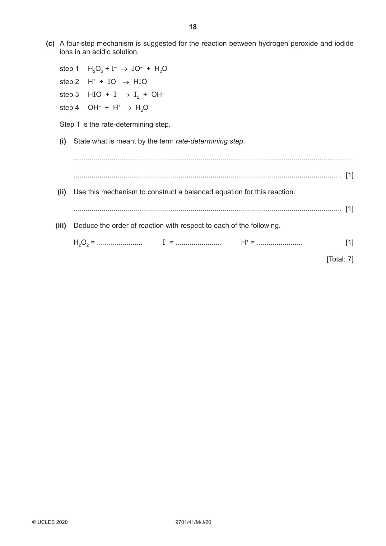 Cambridge A Level Chemistry 9701 2020 May/June Paper 4 · Variant 1 question paper, page 18 of 20