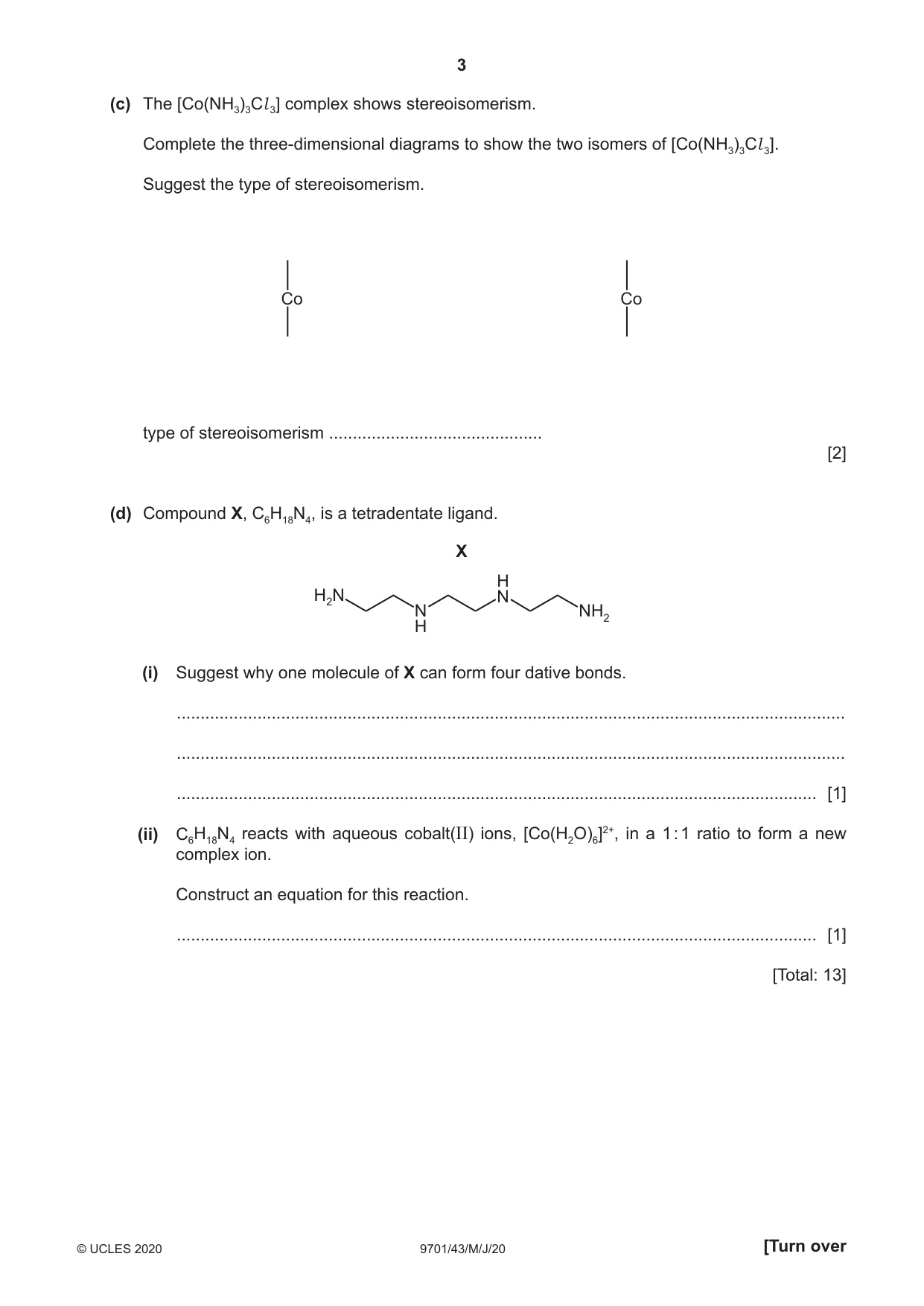 Cambridge A Level Chemistry 9701 2020 May/June Paper 4 · Variant 3 question paper, page 3 of 20