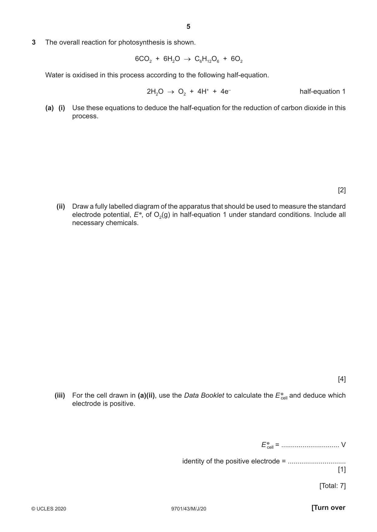 Cambridge A Level Chemistry 9701 2020 May/June Paper 4 · Variant 3 question paper, page 5 of 20