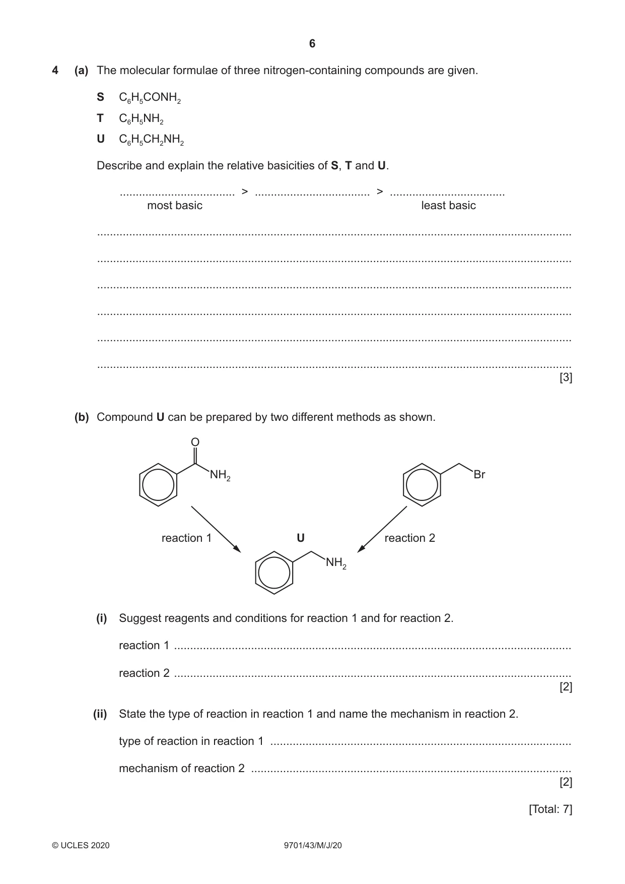 Cambridge A Level Chemistry 9701 2020 May/June Paper 4 · Variant 3 question paper, page 6 of 20