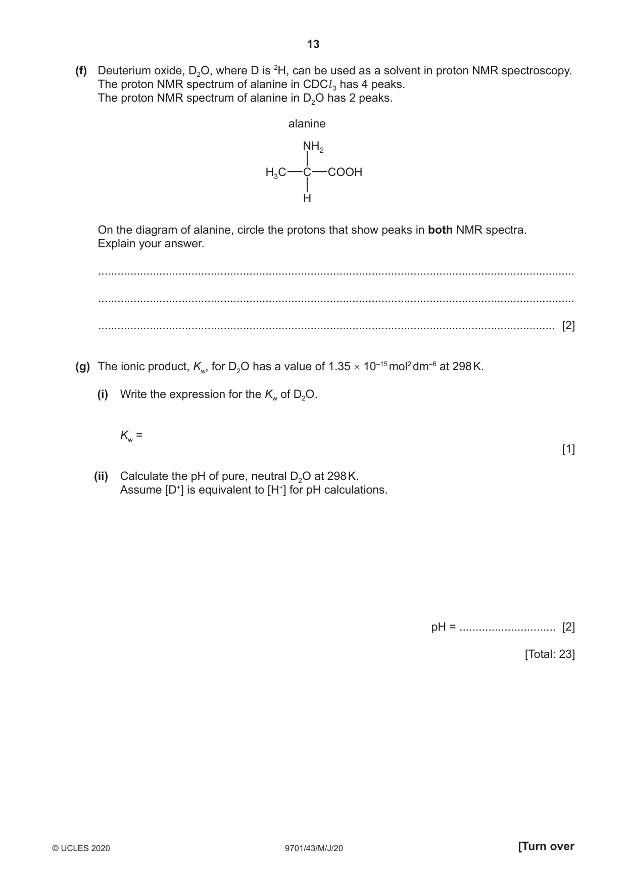 Cambridge A Level Chemistry 9701 2020 May/June Paper 4 · Variant 3 question paper, page 13 of 20