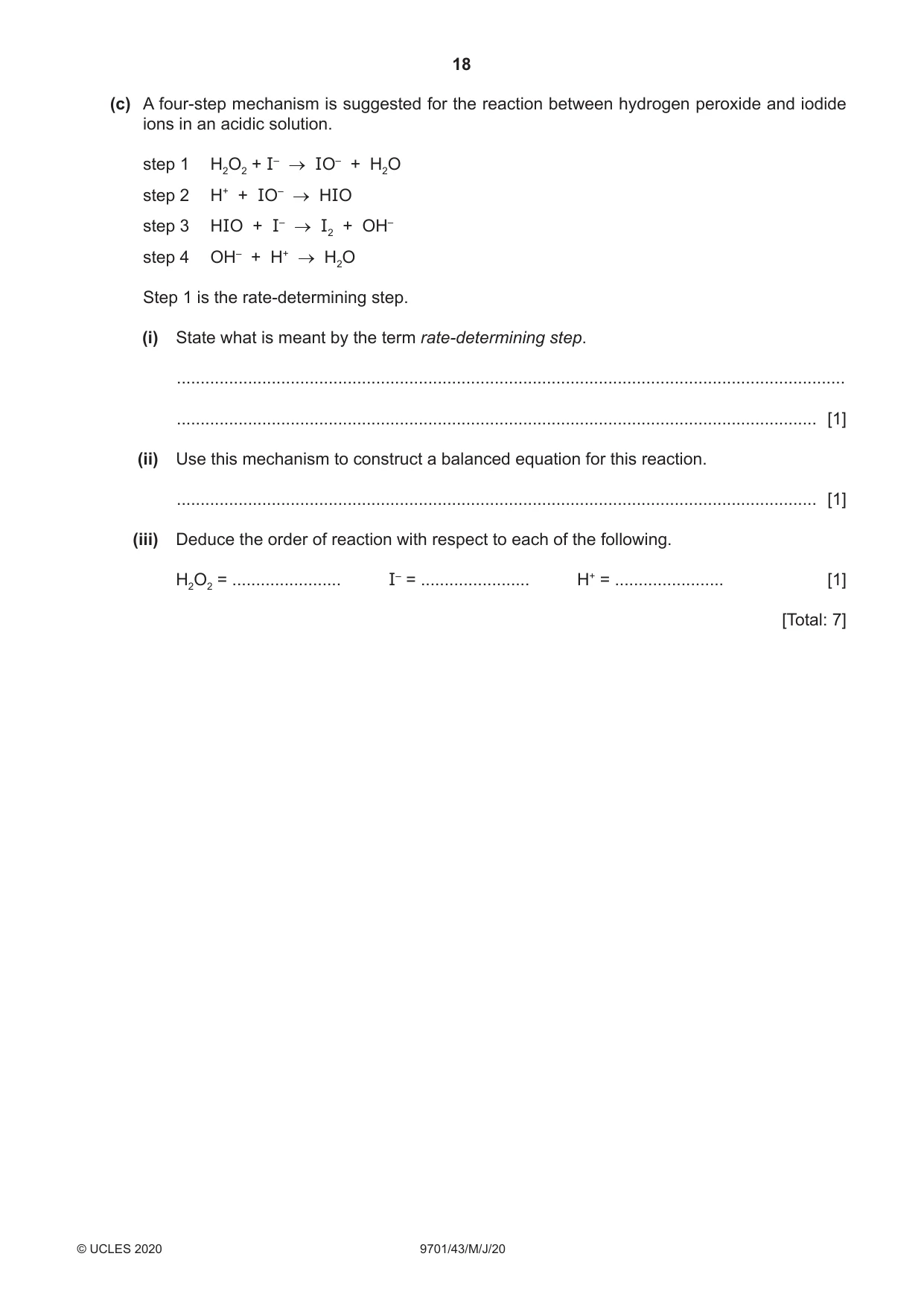 Cambridge A Level Chemistry 9701 2020 May/June Paper 4 · Variant 3 question paper, page 18 of 20