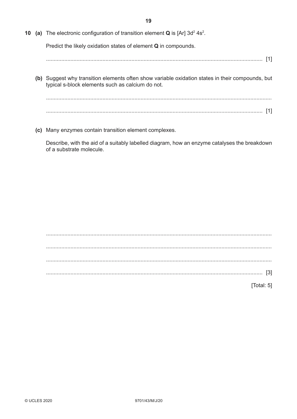 Cambridge A Level Chemistry 9701 2020 May/June Paper 4 · Variant 3 question paper, page 19 of 20
