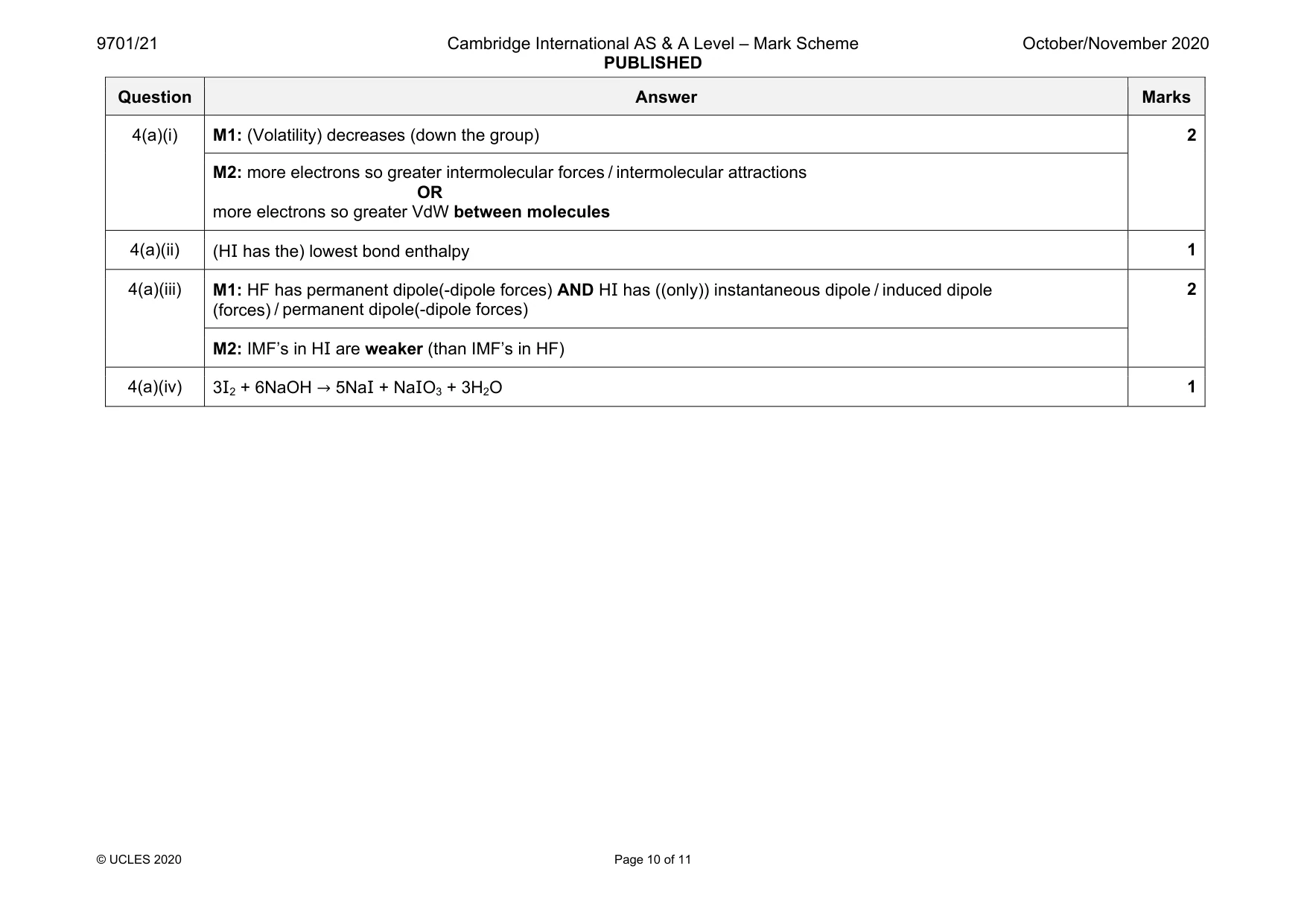 Mark scheme, page 10 of 11