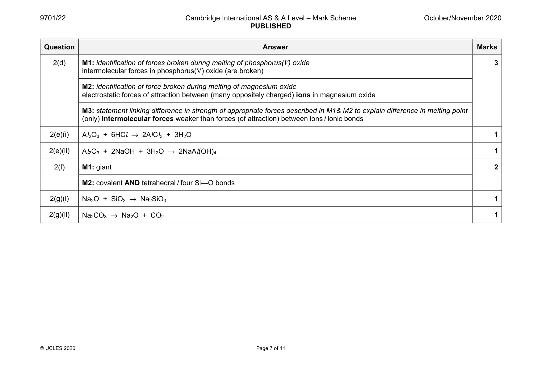Mark scheme, page 7 of 11
