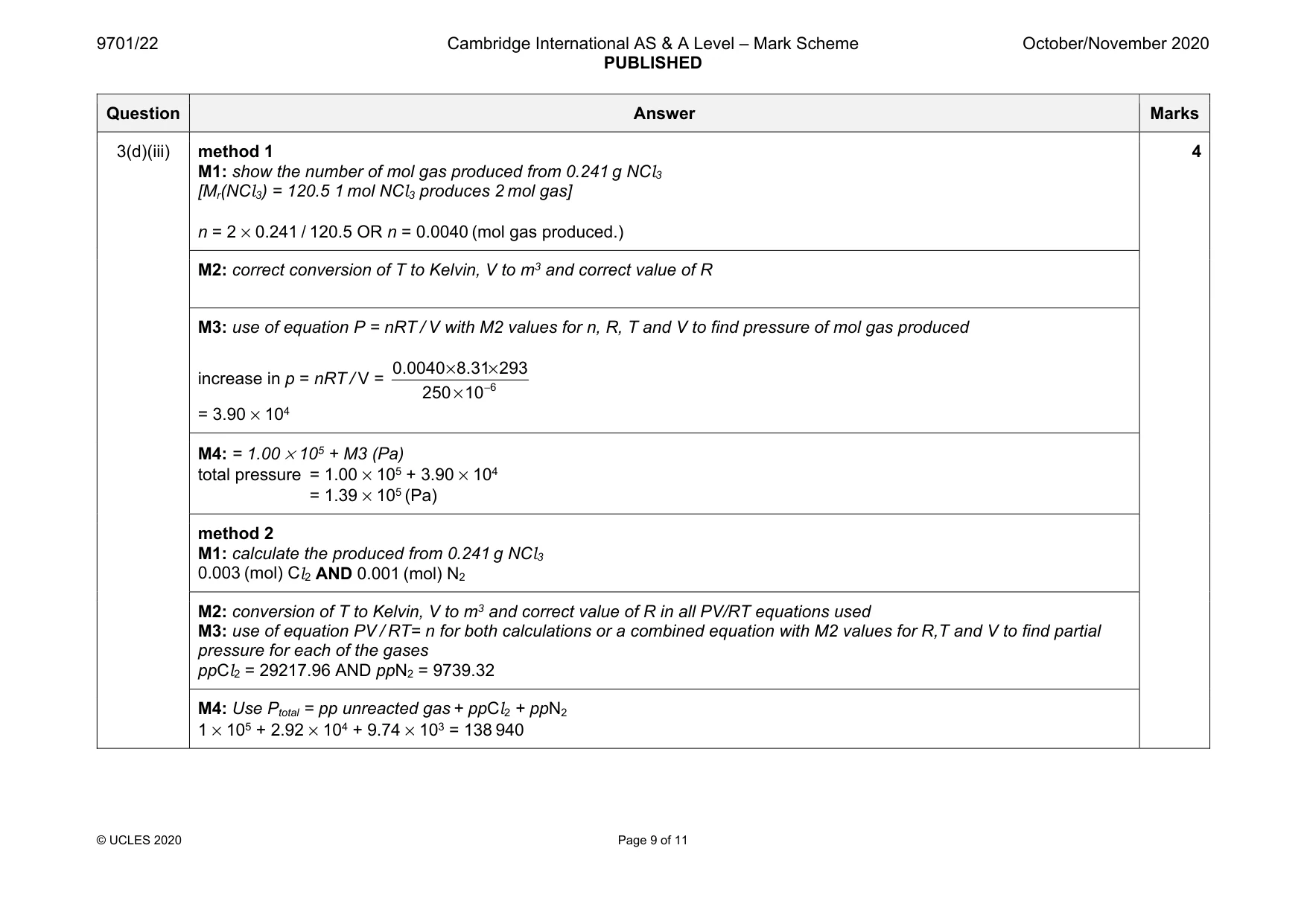 Mark scheme, page 9 of 11
