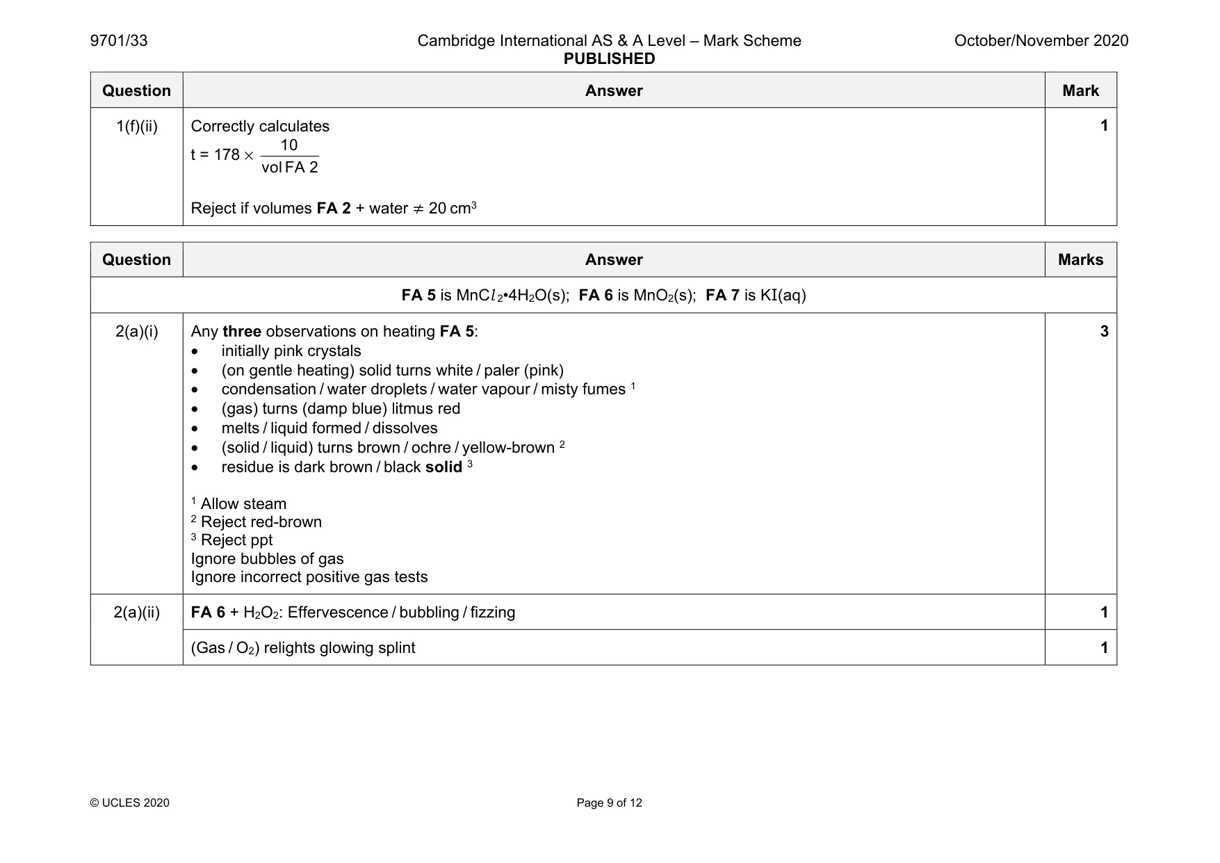 Mark scheme, page 9 of 12
