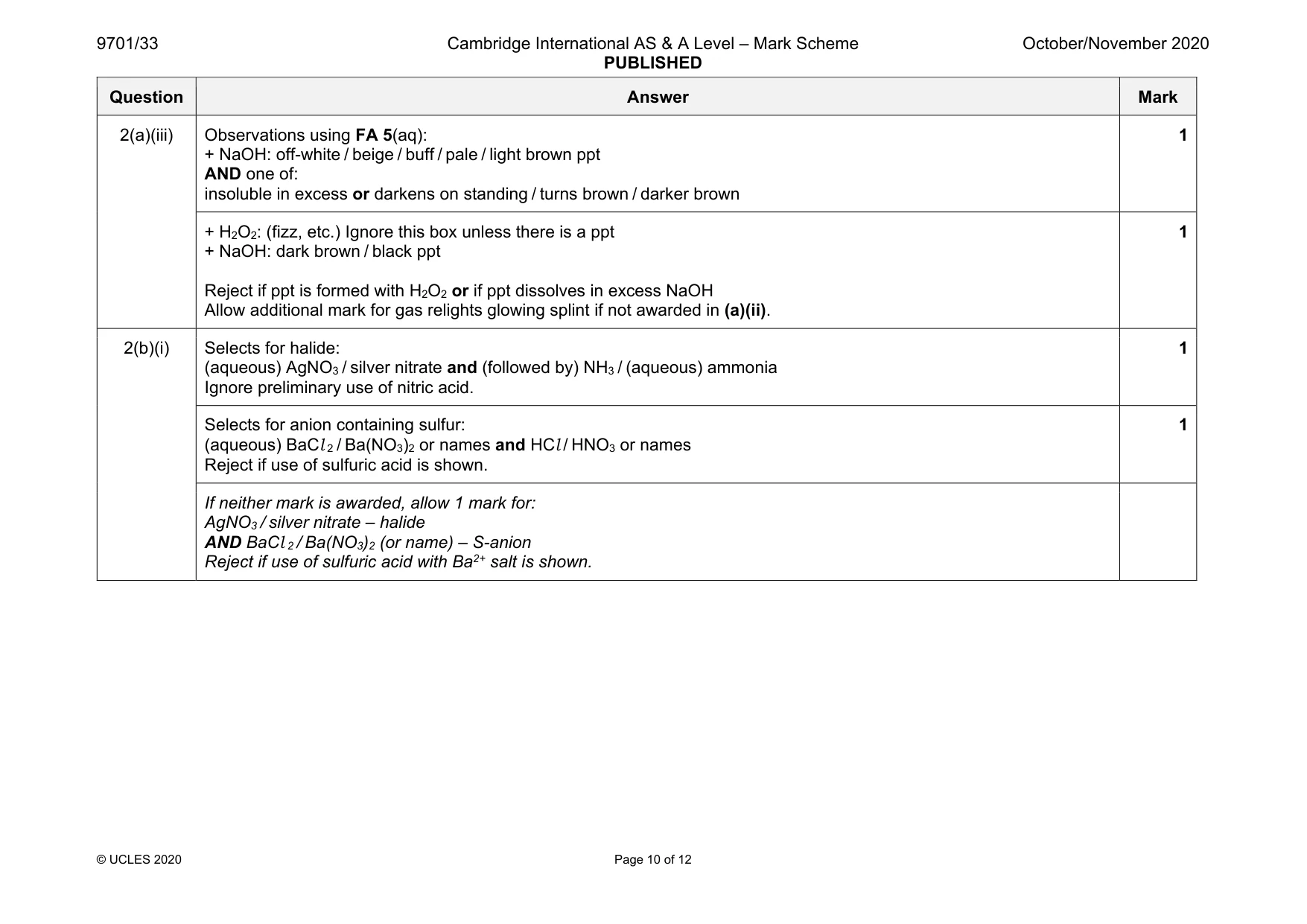 Mark scheme, page 10 of 12