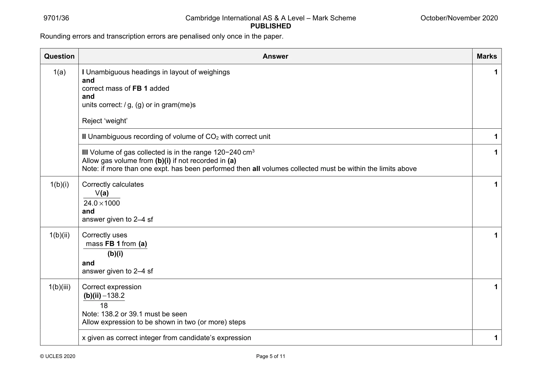 Mark scheme, page 5 of 11
