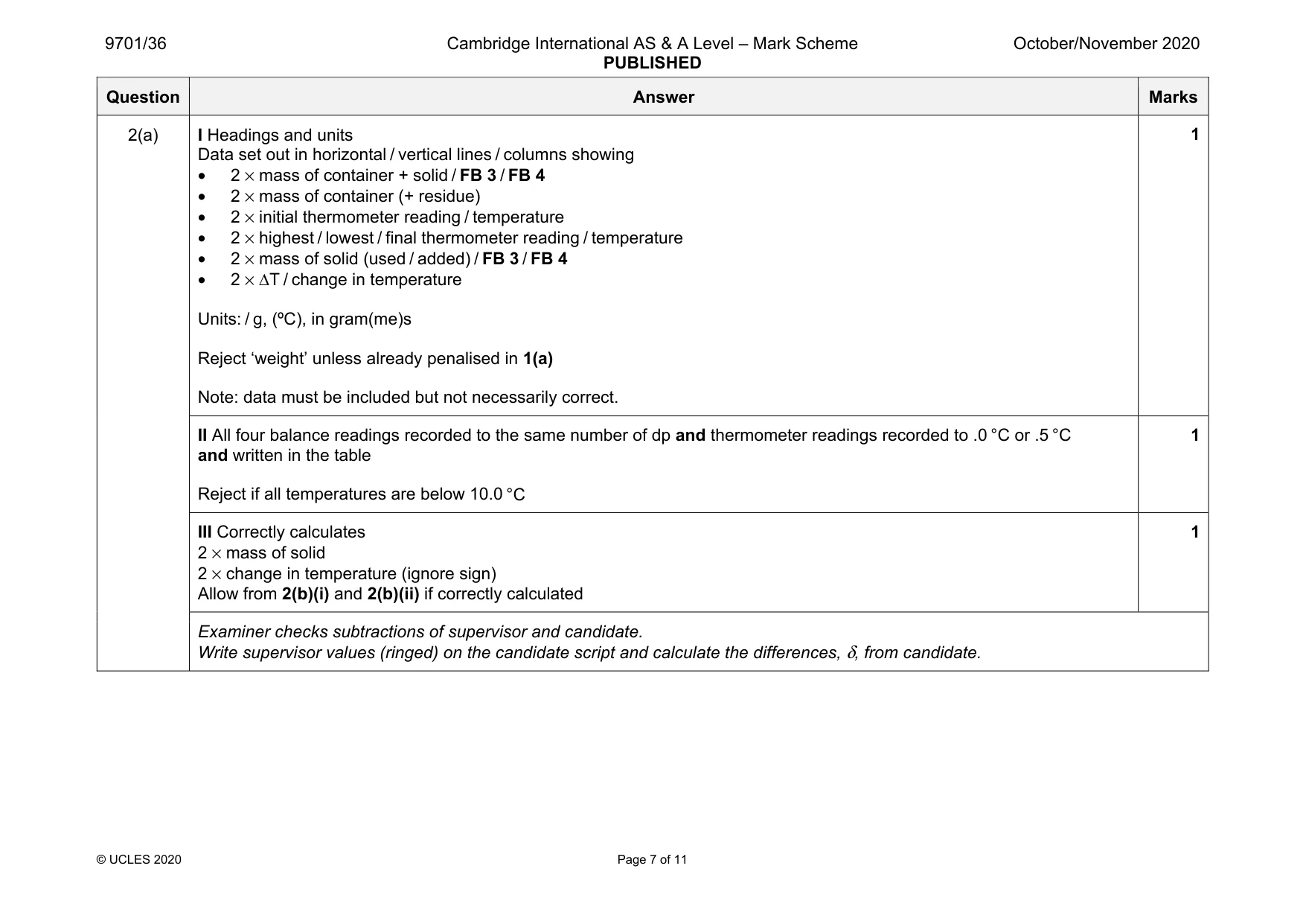 Mark scheme, page 7 of 11