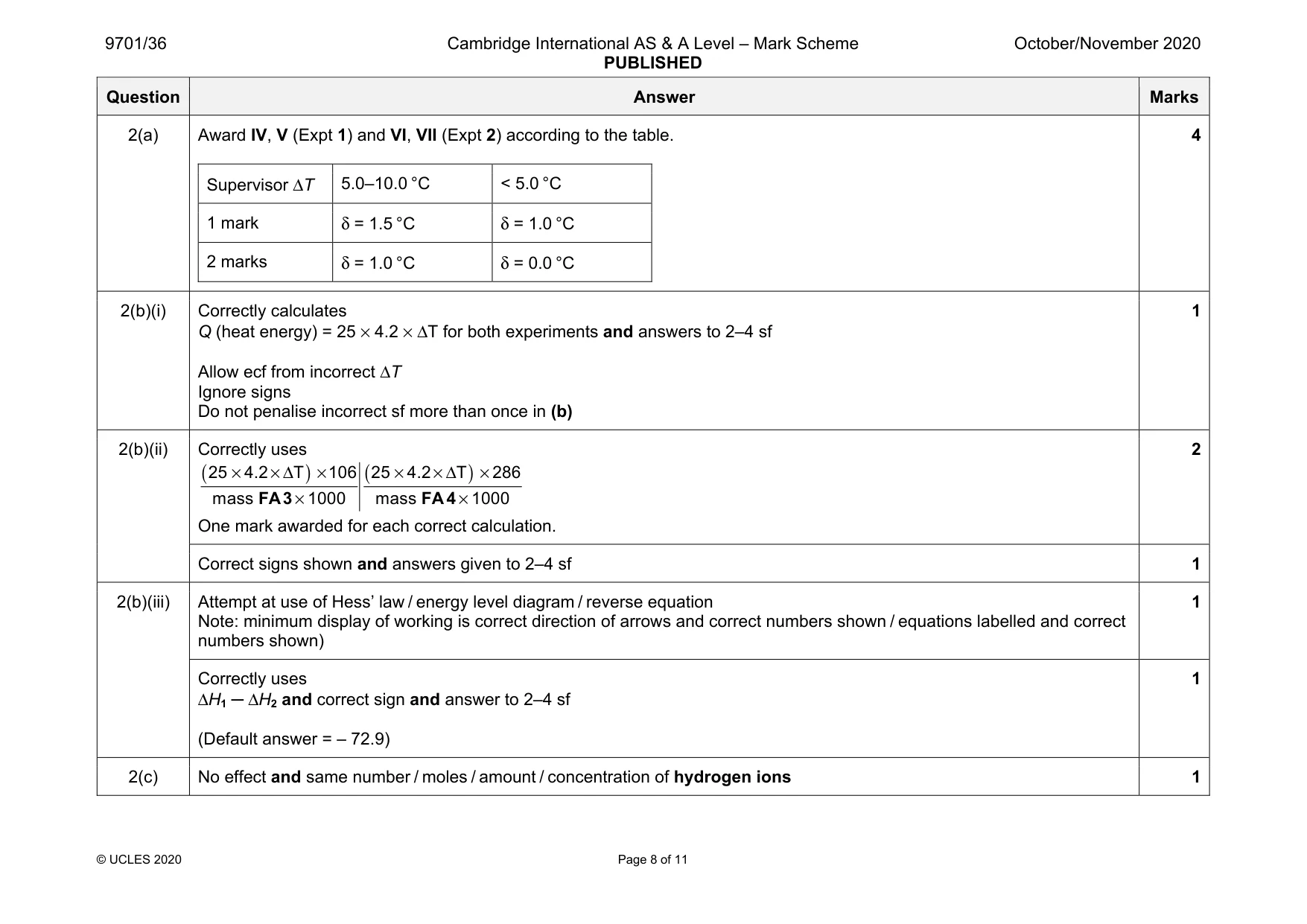 Mark scheme, page 8 of 11