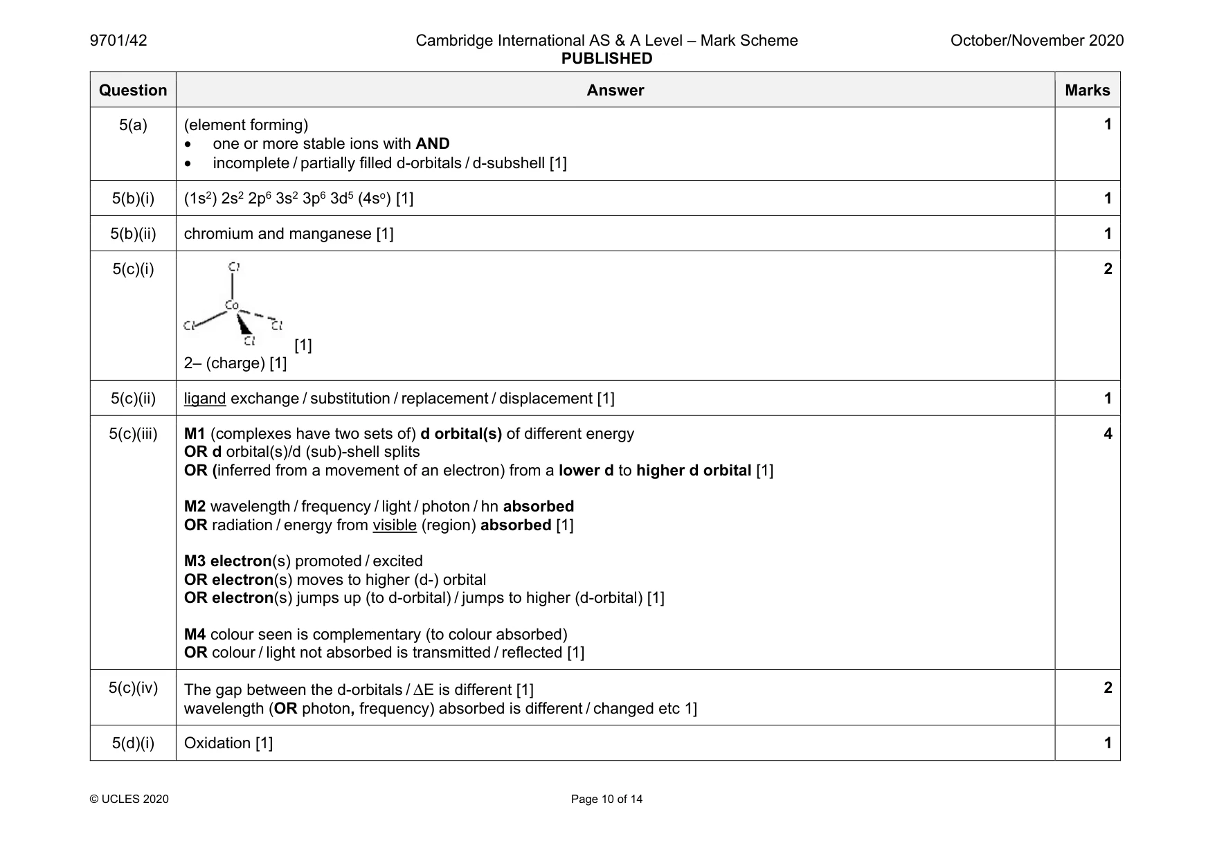 Mark scheme, page 10 of 14
