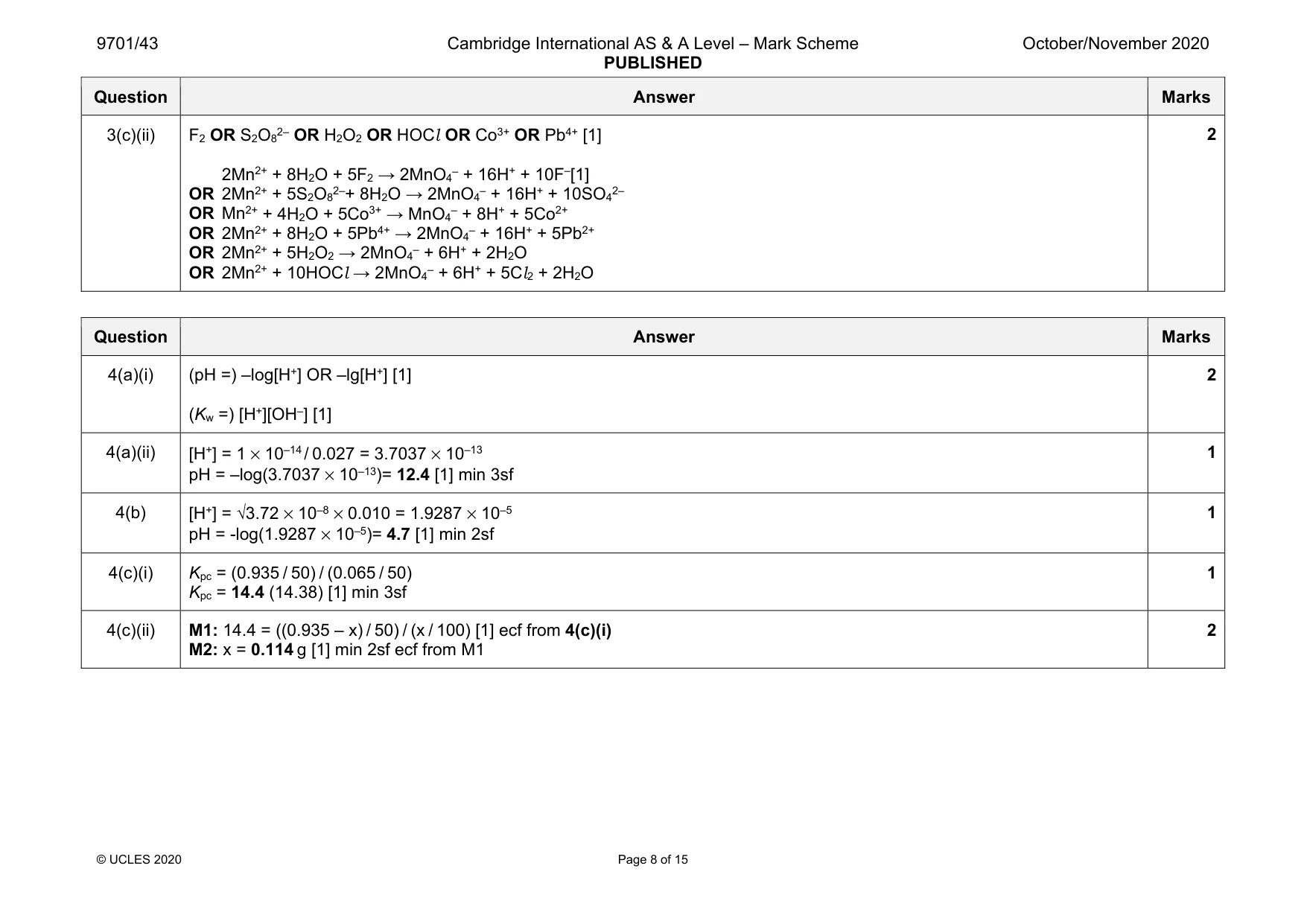 Mark scheme, page 8 of 15