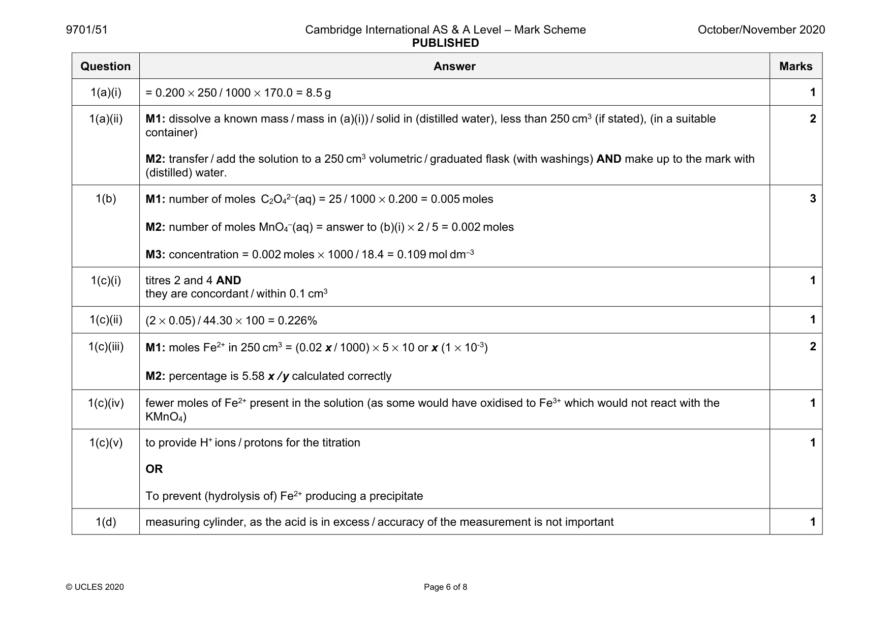 Mark scheme, page 6 of 8