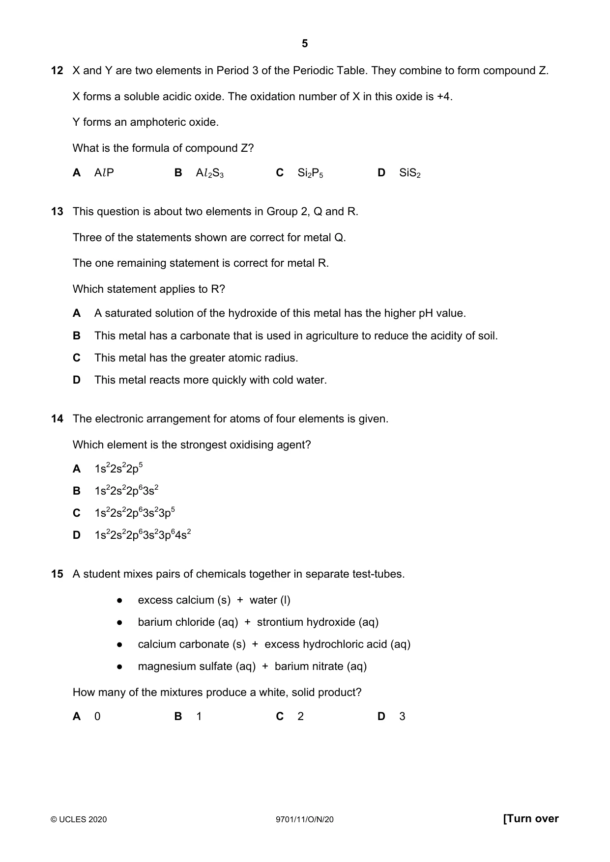 Cambridge A Level Chemistry 9701 2020 Oct/Nov Paper 1 · Variant 1 question paper, page 5 of 16