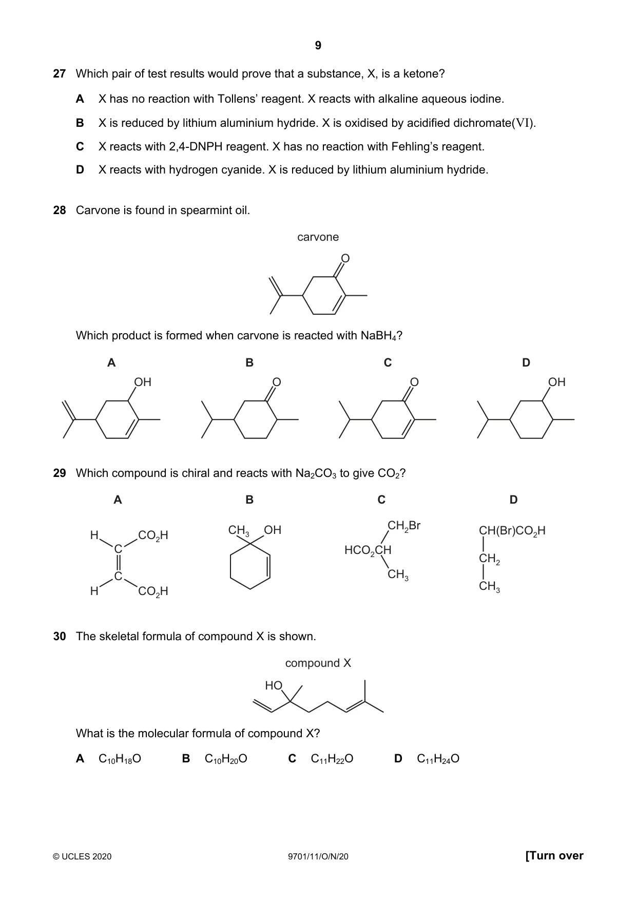 Cambridge A Level Chemistry 9701 2020 Oct/Nov Paper 1 · Variant 1 question paper, page 9 of 16