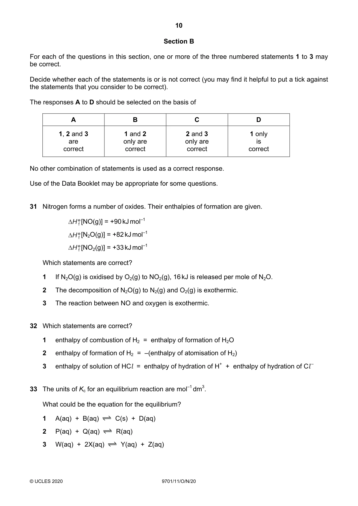 Cambridge A Level Chemistry 9701 2020 Oct/Nov Paper 1 · Variant 1 question paper, page 10 of 16