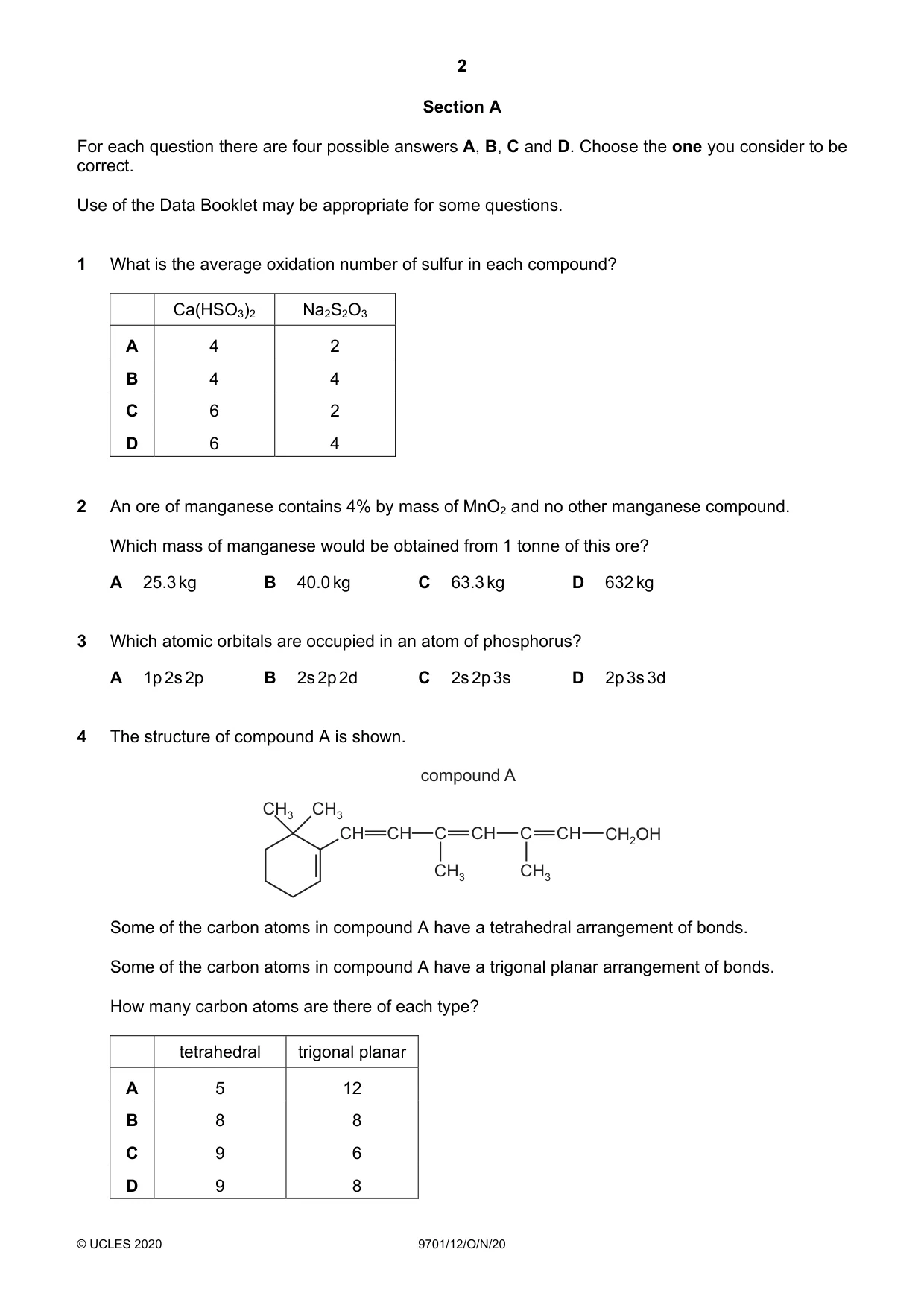 Cambridge A Level Chemistry 9701 2020 Oct/Nov Paper 1 · Variant 2 question paper, page 2 of 16