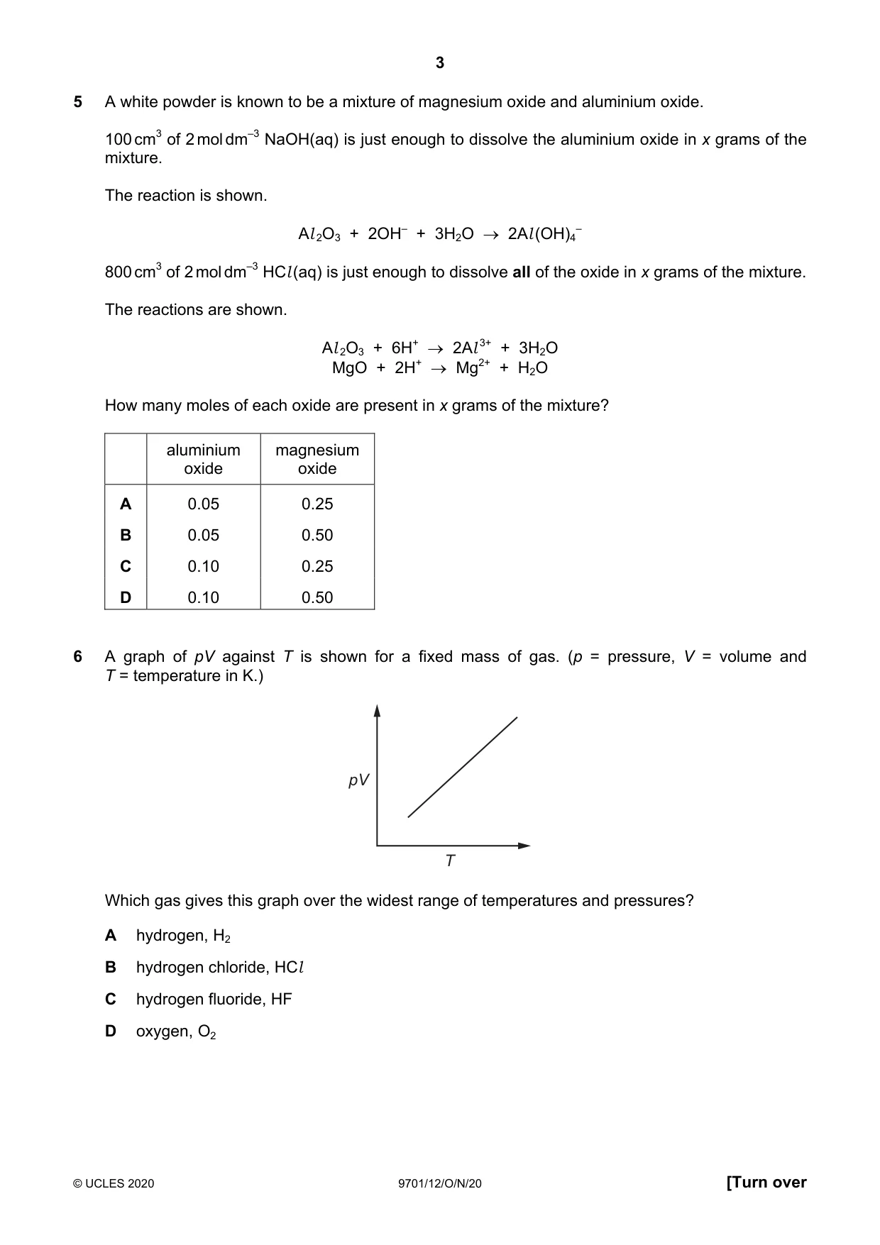 Cambridge A Level Chemistry 9701 2020 Oct/Nov Paper 1 · Variant 2 question paper, page 3 of 16