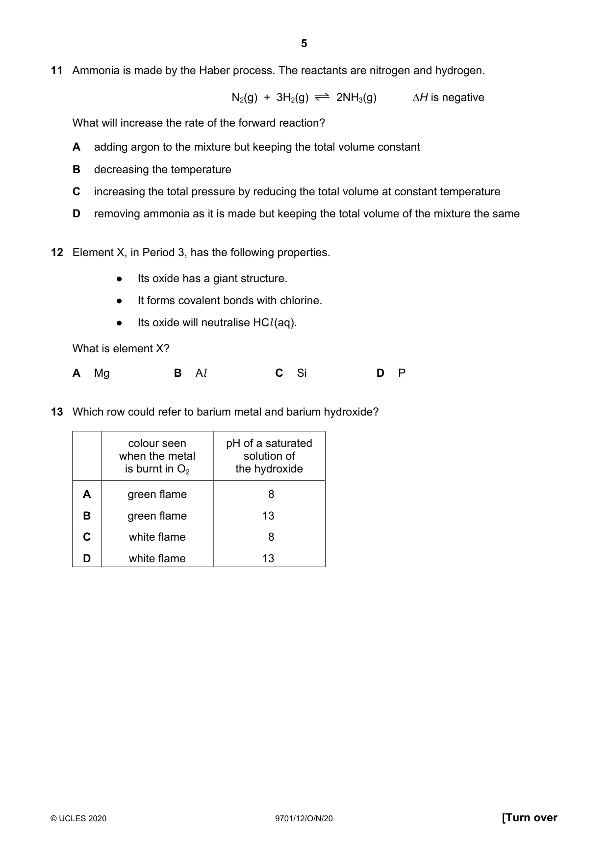 Cambridge A Level Chemistry 9701 2020 Oct/Nov Paper 1 · Variant 2 question paper, page 5 of 16