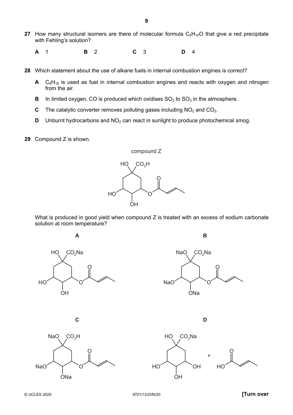 Cambridge A Level Chemistry 9701 2020 Oct/Nov Paper 1 · Variant 2 question paper, page 9 of 16