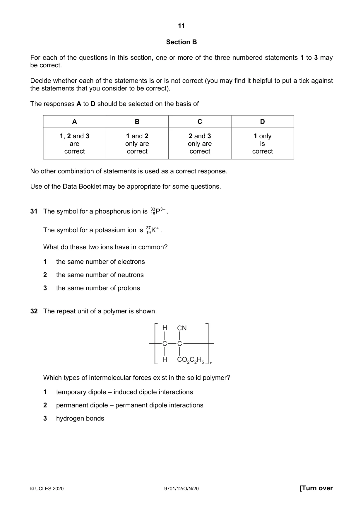 Cambridge A Level Chemistry 9701 2020 Oct/Nov Paper 1 · Variant 2 question paper, page 11 of 16