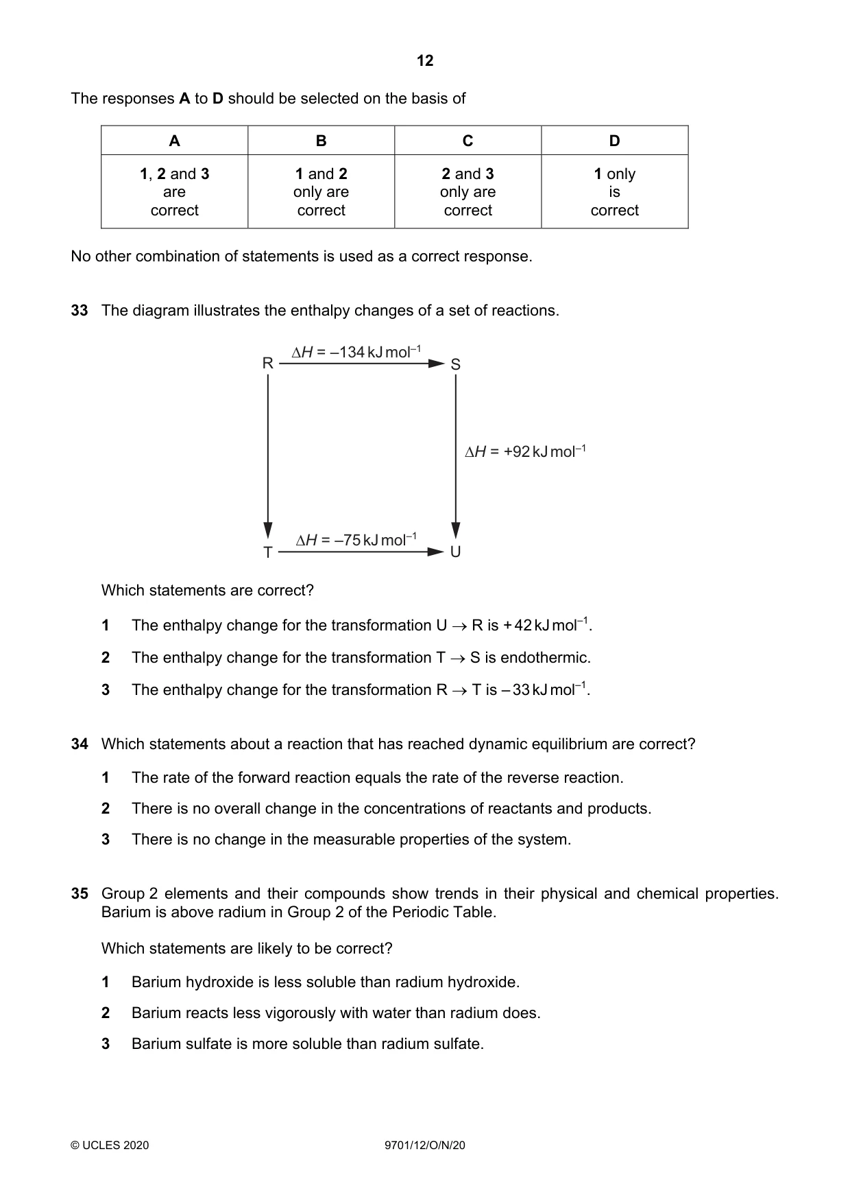 Cambridge A Level Chemistry 9701 2020 Oct/Nov Paper 1 · Variant 2 question paper, page 12 of 16