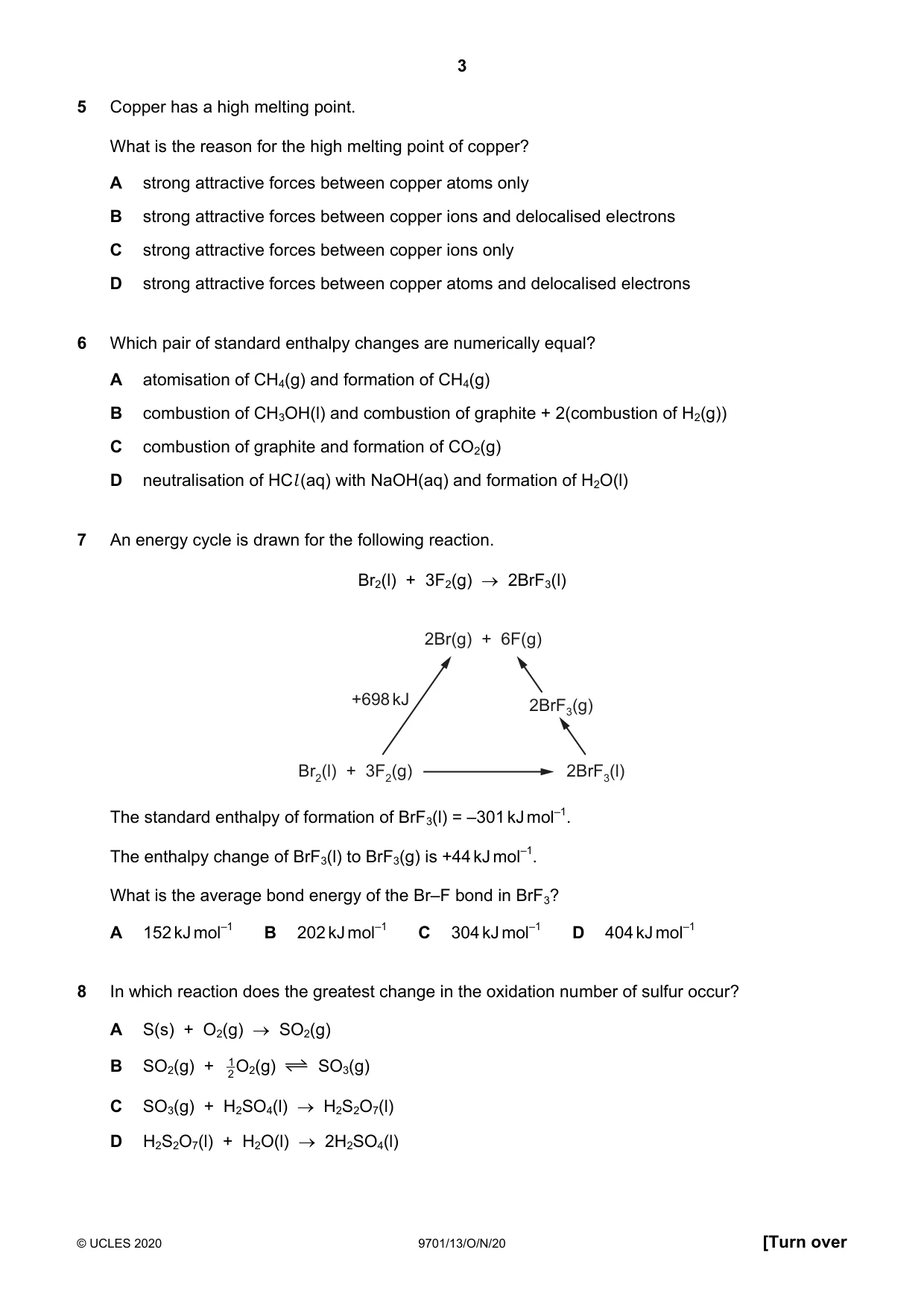 Cambridge A Level Chemistry 9701 2020 Oct/Nov Paper 1 · Variant 3 question paper, page 3 of 16