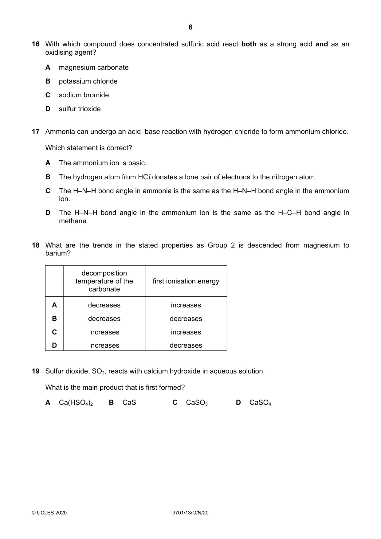 Cambridge A Level Chemistry 9701 2020 Oct/Nov Paper 1 · Variant 3 question paper, page 6 of 16