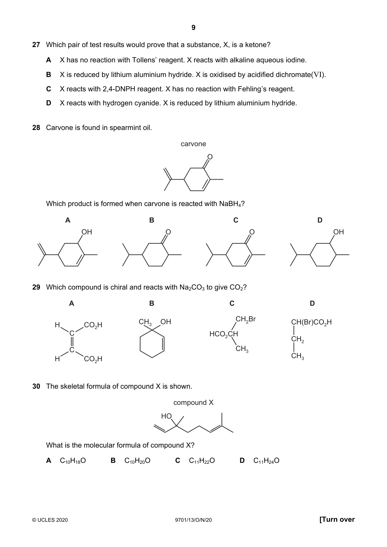 Cambridge A Level Chemistry 9701 2020 Oct/Nov Paper 1 · Variant 3 question paper, page 9 of 16
