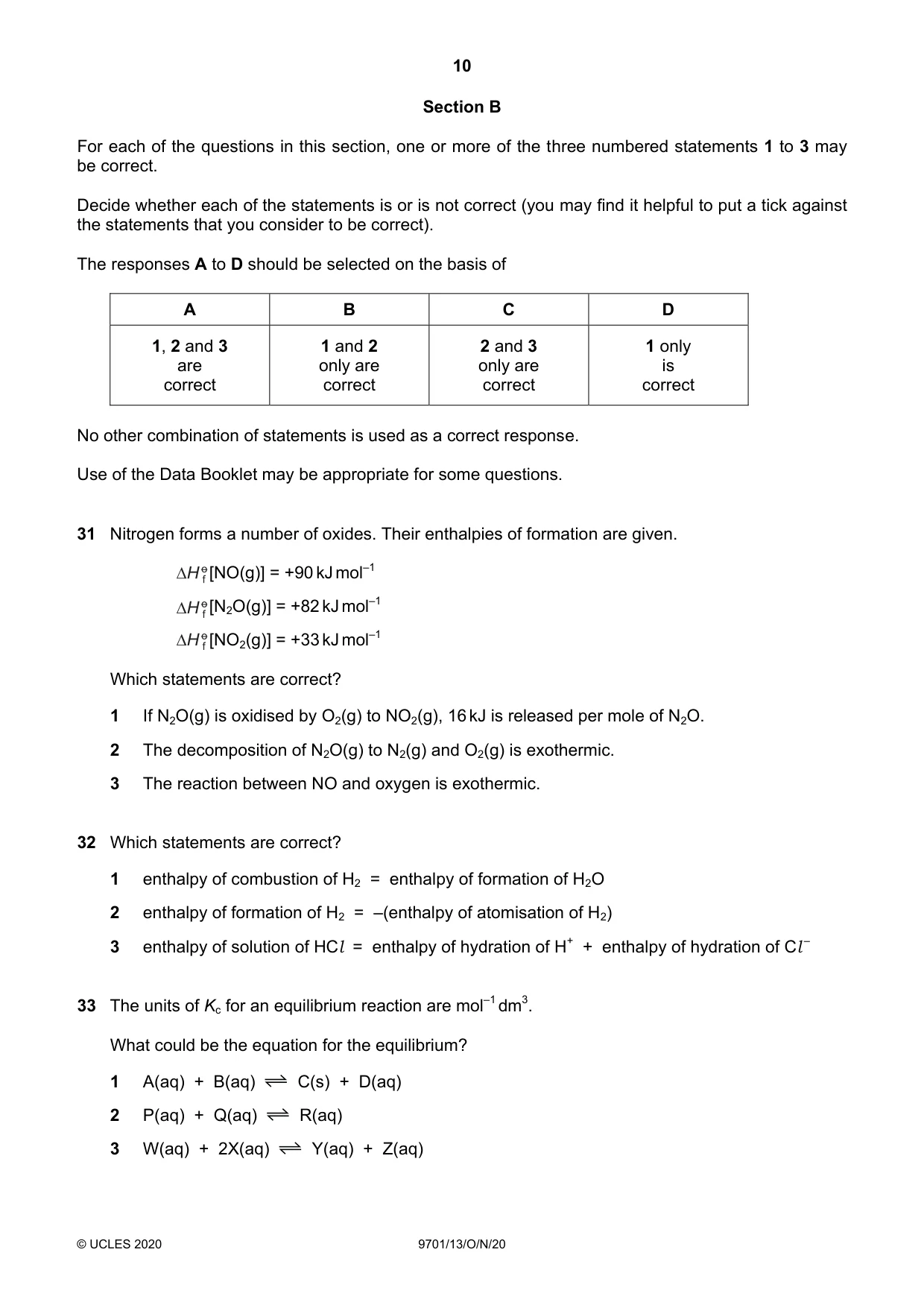 Cambridge A Level Chemistry 9701 2020 Oct/Nov Paper 1 · Variant 3 question paper, page 10 of 16