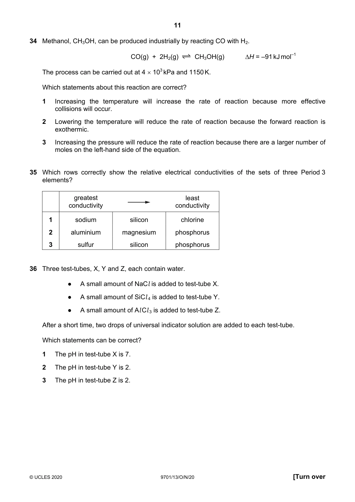 Cambridge A Level Chemistry 9701 2020 Oct/Nov Paper 1 · Variant 3 question paper, page 11 of 16
