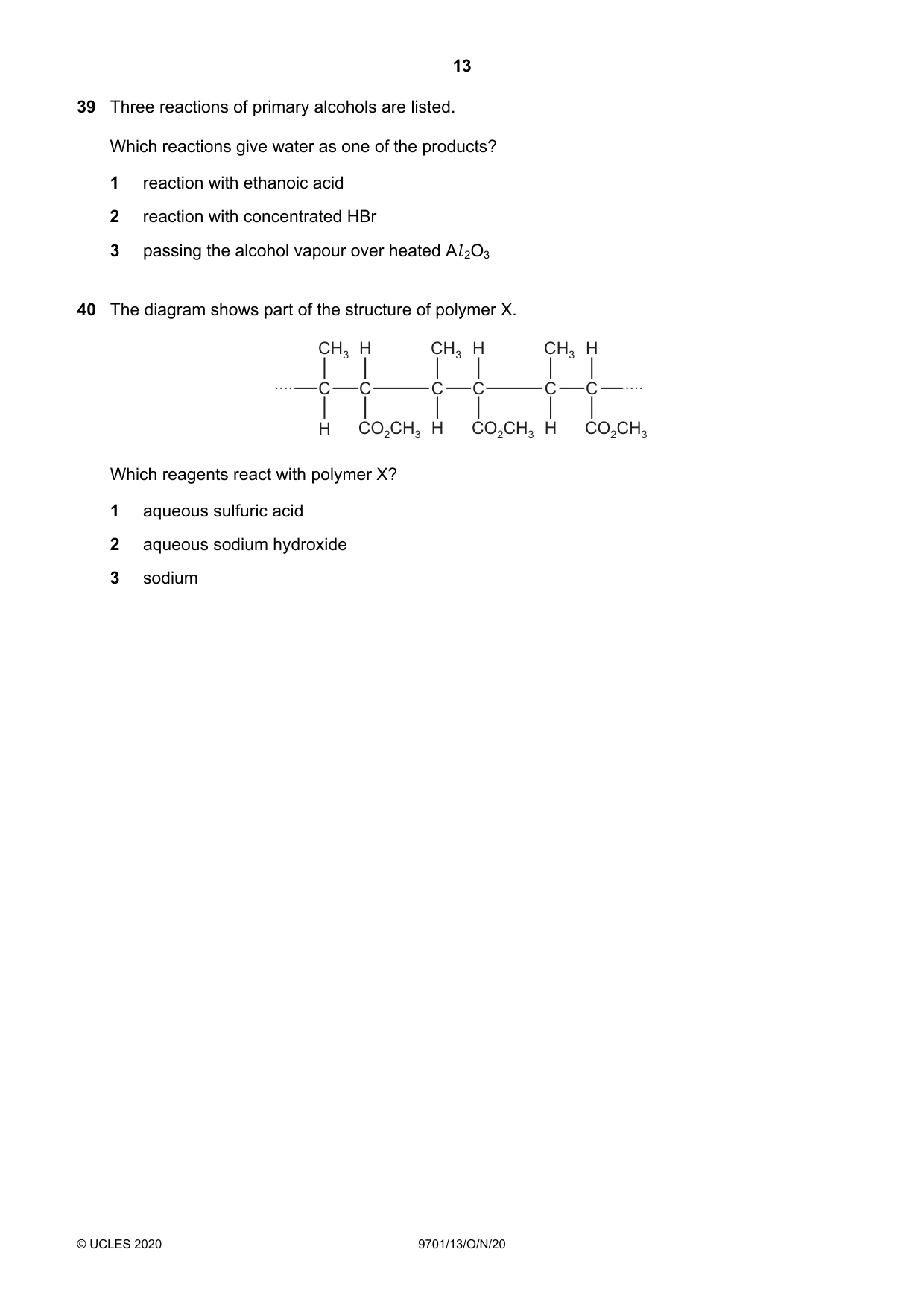 Cambridge A Level Chemistry 9701 2020 Oct/Nov Paper 1 · Variant 3 question paper, page 13 of 16