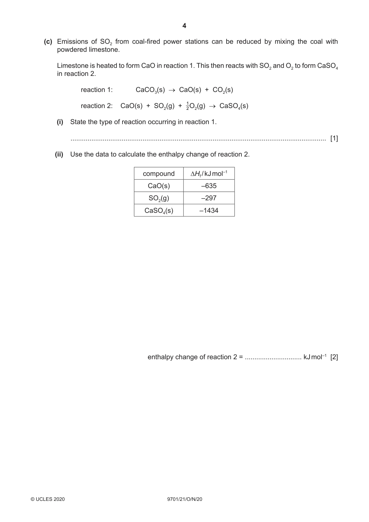 Cambridge A Level Chemistry 9701 2020 Oct/Nov Paper 2 · Variant 1 question paper, page 4 of 16