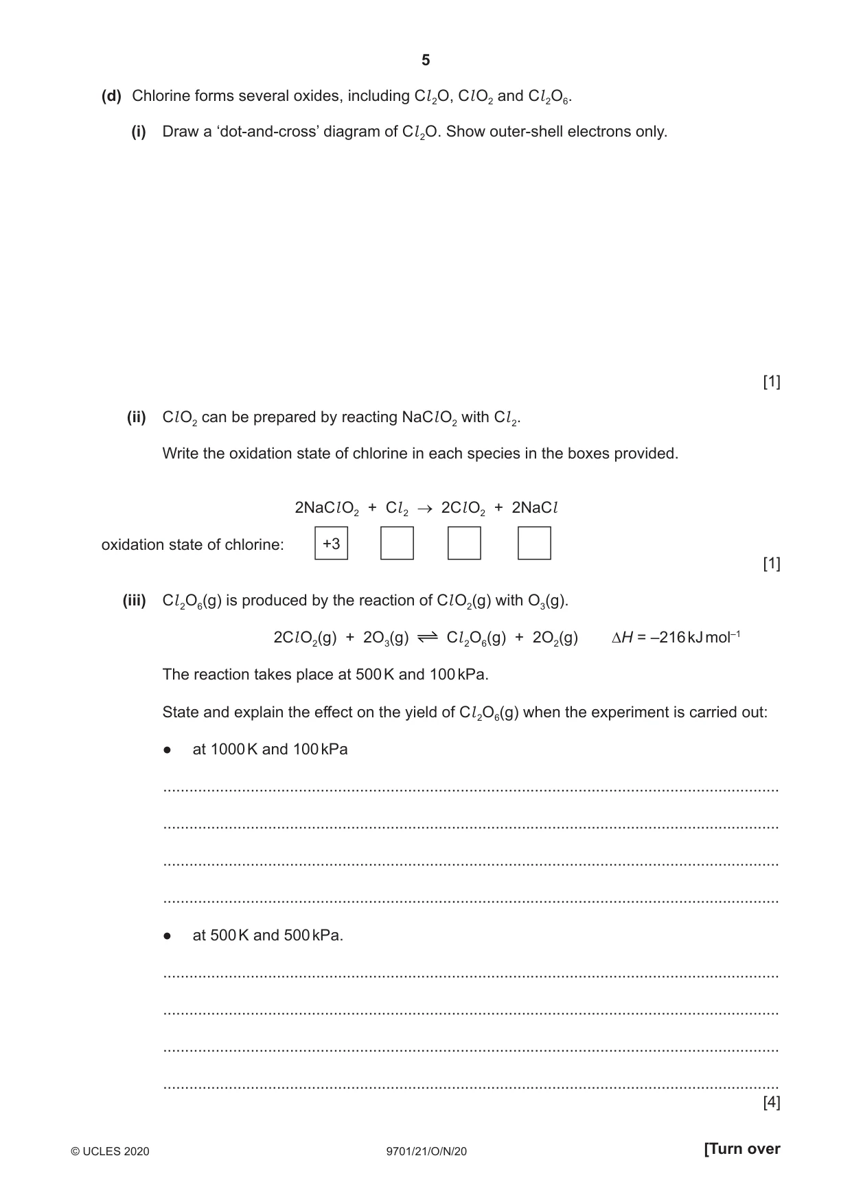 Cambridge A Level Chemistry 9701 2020 Oct/Nov Paper 2 · Variant 1 question paper, page 5 of 16