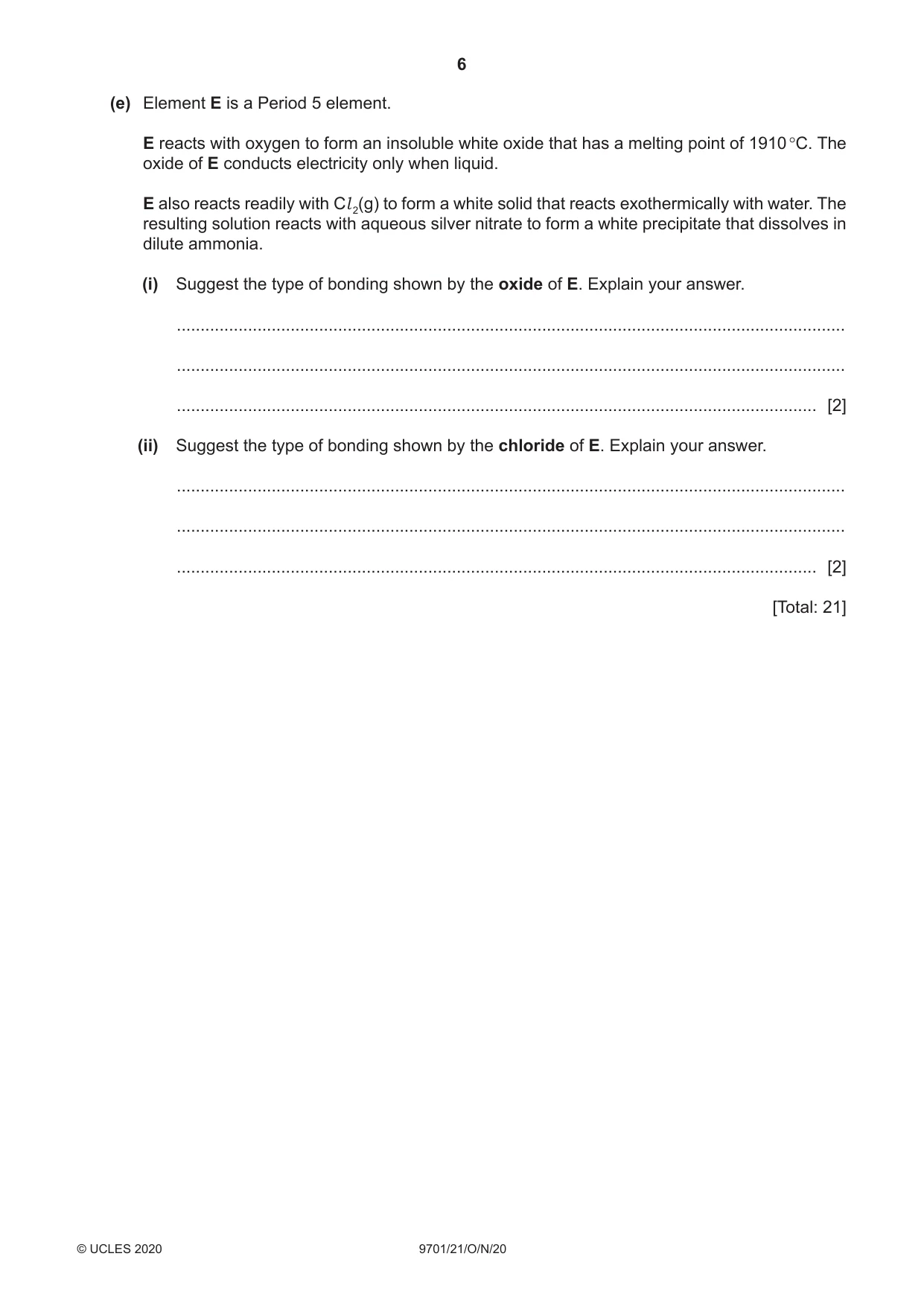 Cambridge A Level Chemistry 9701 2020 Oct/Nov Paper 2 · Variant 1 question paper, page 6 of 16