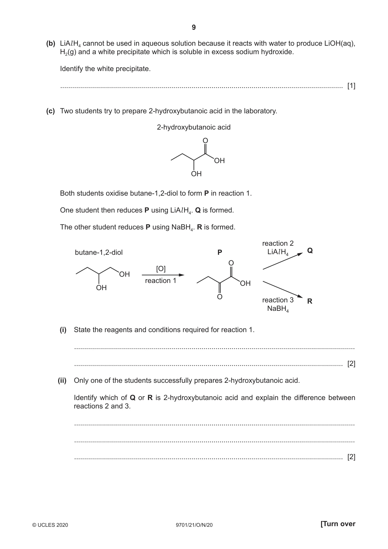 Cambridge A Level Chemistry 9701 2020 Oct/Nov Paper 2 · Variant 1 question paper, page 9 of 16