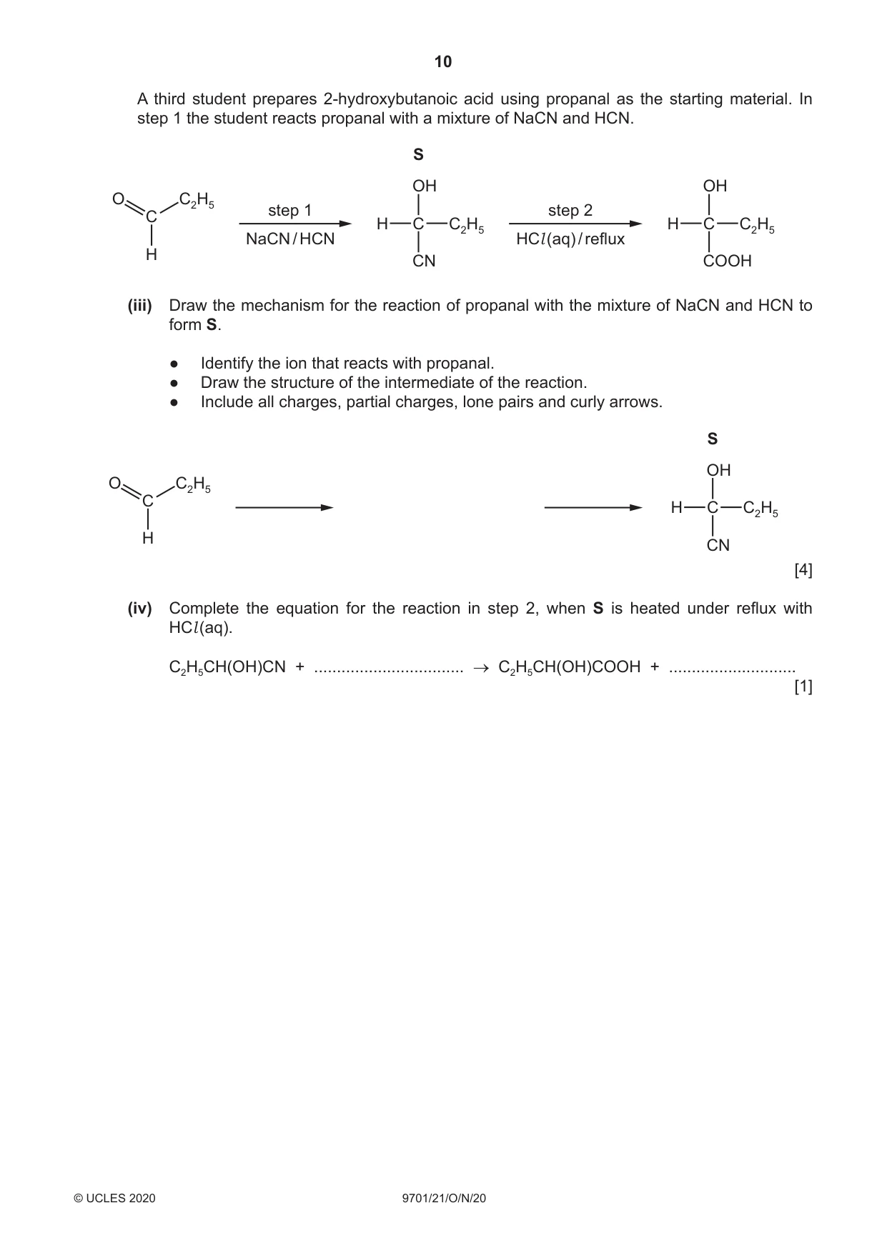 Cambridge A Level Chemistry 9701 2020 Oct/Nov Paper 2 · Variant 1 question paper, page 10 of 16