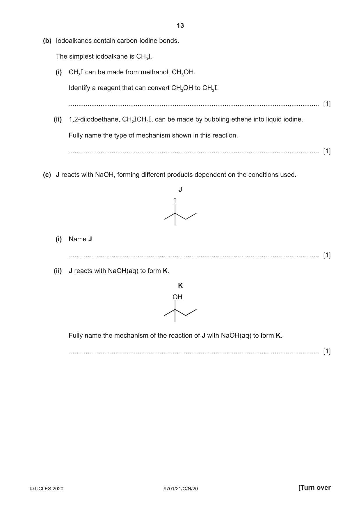 Cambridge A Level Chemistry 9701 2020 Oct/Nov Paper 2 · Variant 1 question paper, page 13 of 16