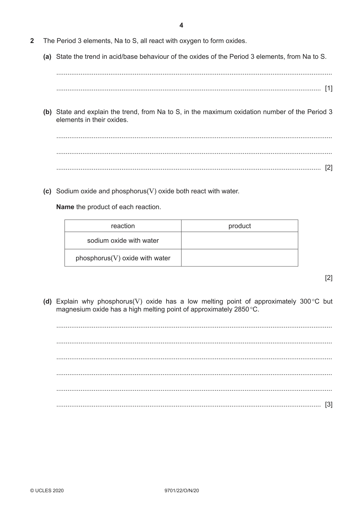 Cambridge A Level Chemistry 9701 2020 Oct/Nov Paper 2 · Variant 2 question paper, page 4 of 16