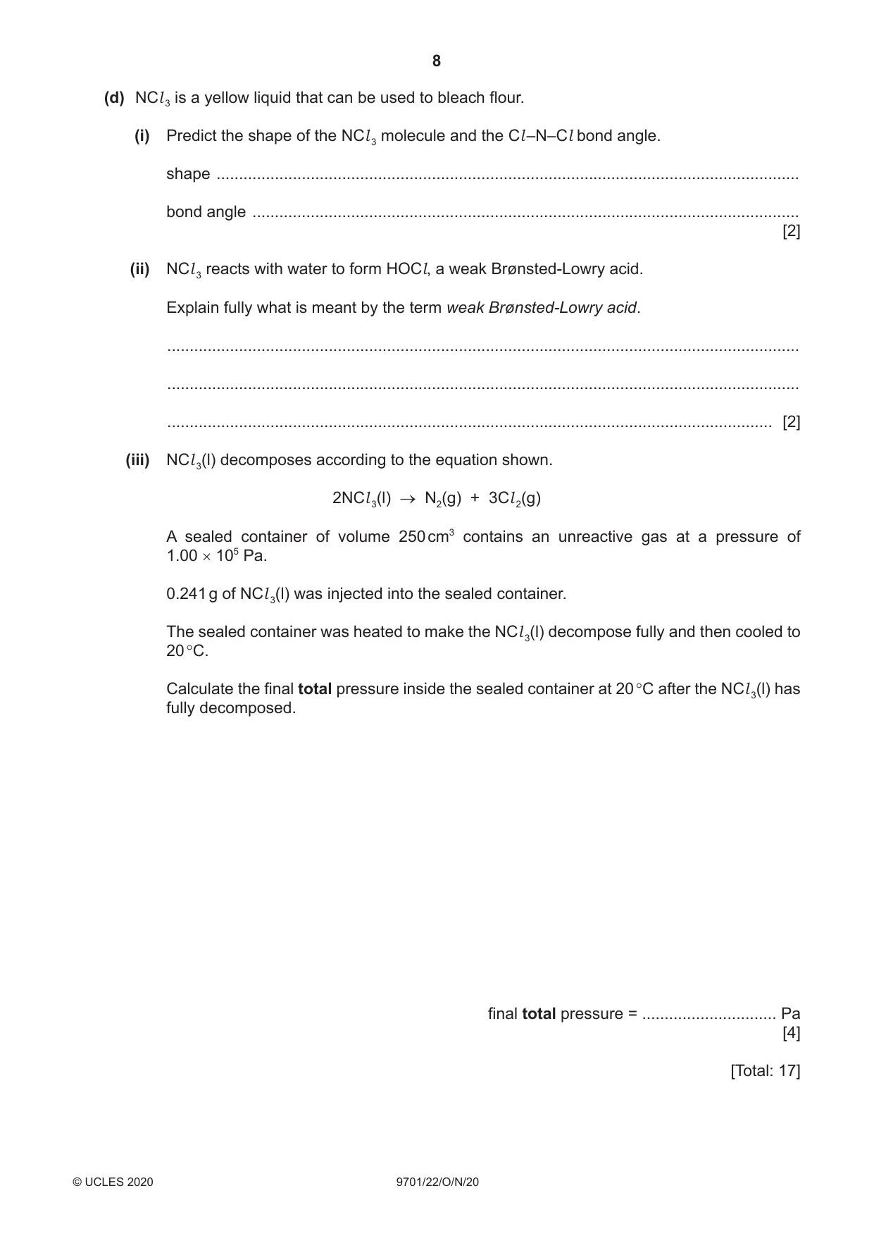 Cambridge A Level Chemistry 9701 2020 Oct/Nov Paper 2 · Variant 2 question paper, page 8 of 16