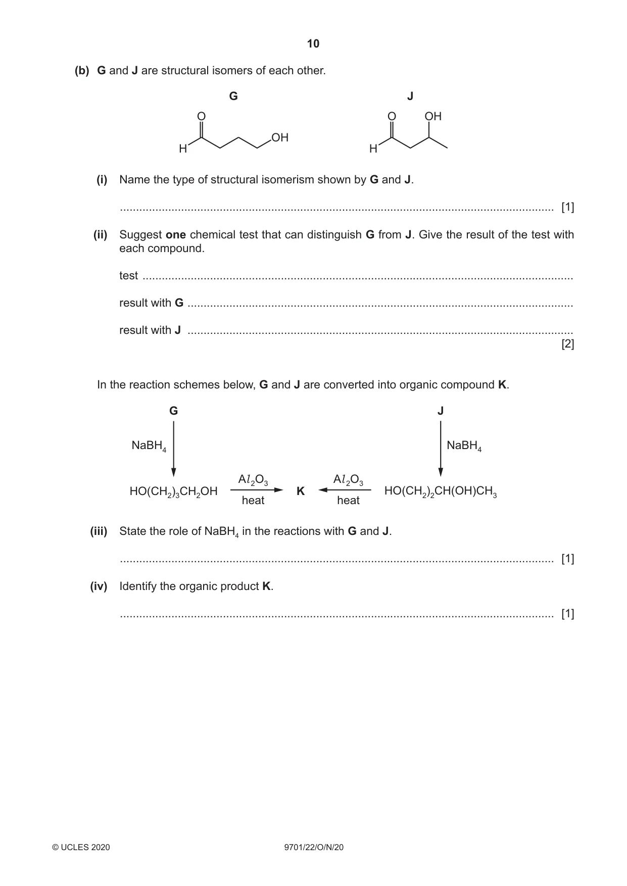 Cambridge A Level Chemistry 9701 2020 Oct/Nov Paper 2 · Variant 2 question paper, page 10 of 16
