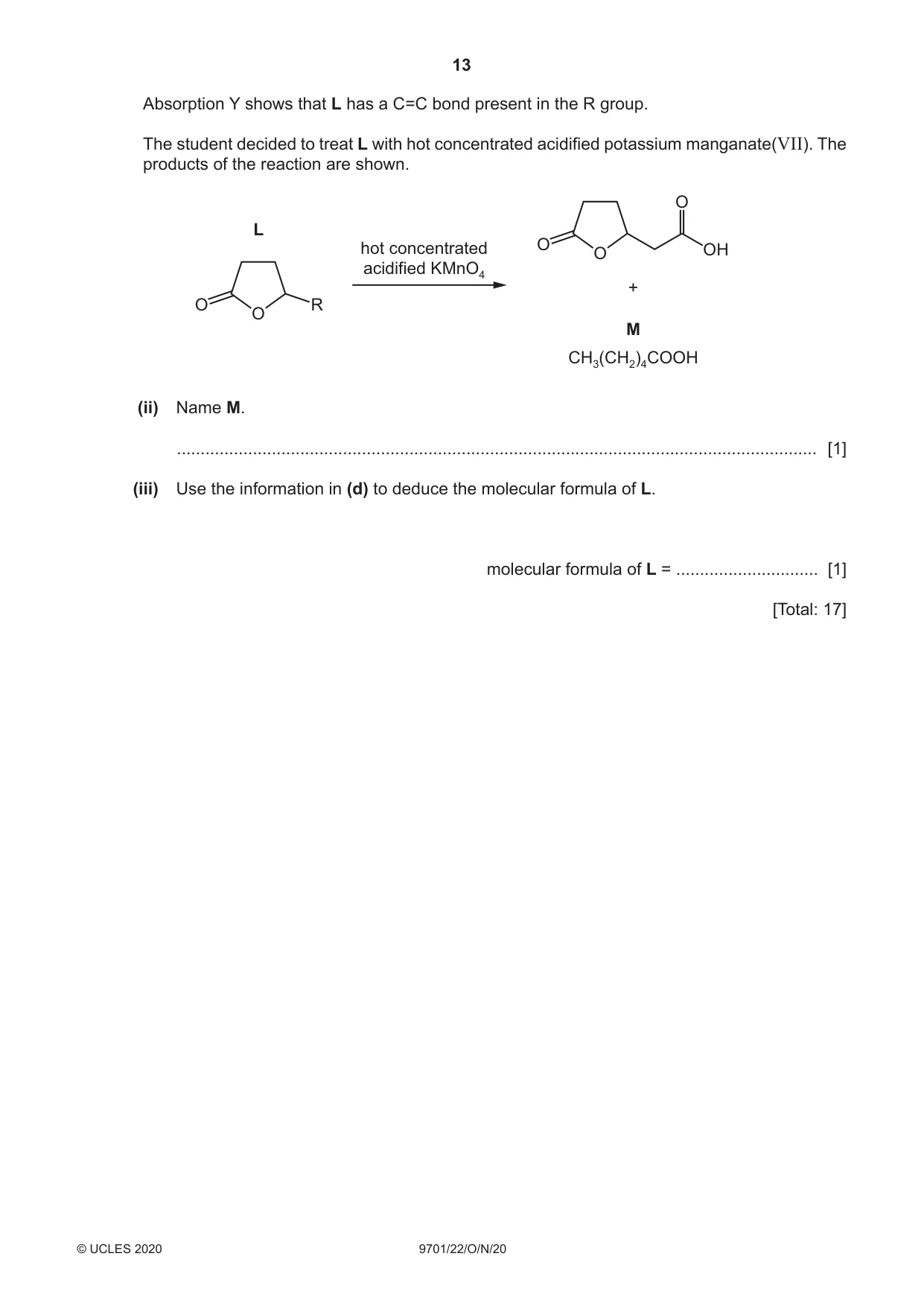 Cambridge A Level Chemistry 9701 2020 Oct/Nov Paper 2 · Variant 2 question paper, page 13 of 16