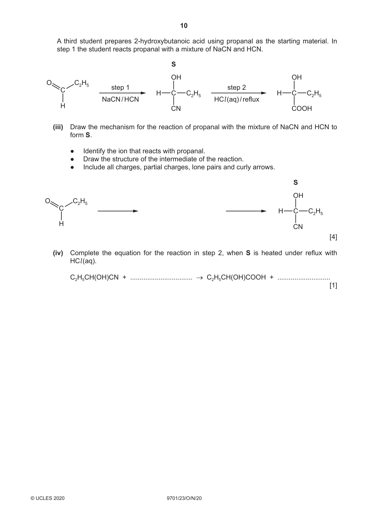 Cambridge A Level Chemistry 9701 2020 Oct/Nov Paper 2 · Variant 3 question paper, page 10 of 16