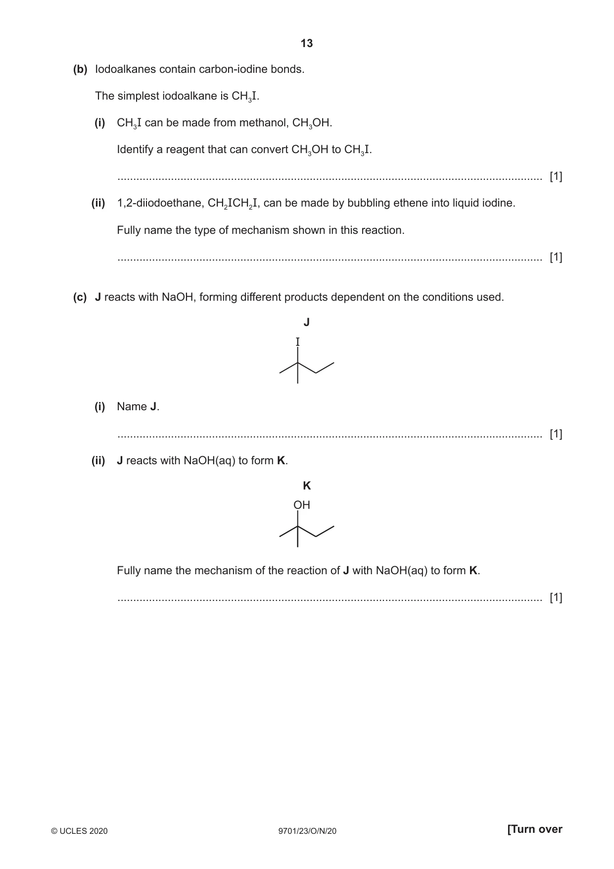 Cambridge A Level Chemistry 9701 2020 Oct/Nov Paper 2 · Variant 3 question paper, page 13 of 16