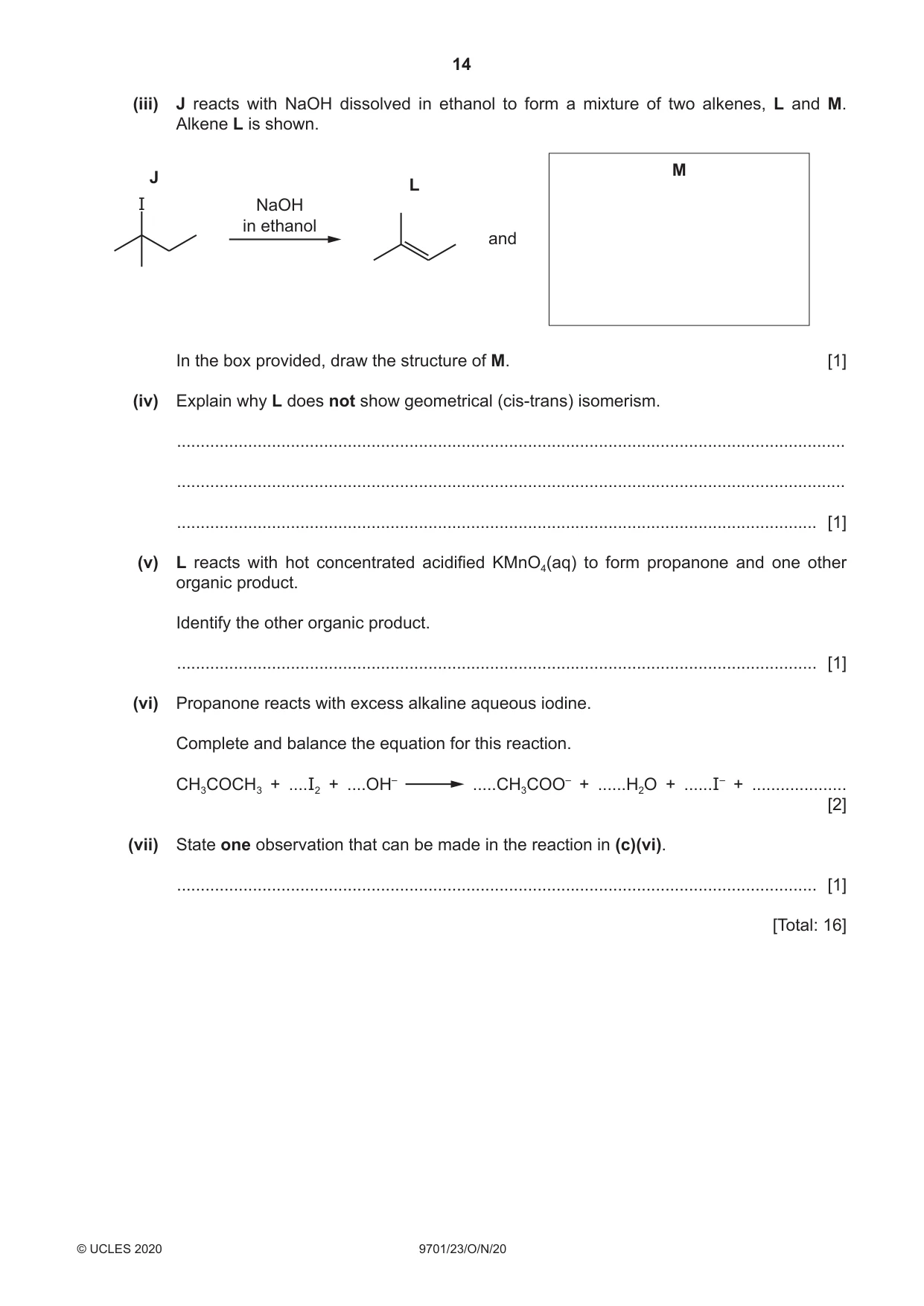 Cambridge A Level Chemistry 9701 2020 Oct/Nov Paper 2 · Variant 3 question paper, page 14 of 16