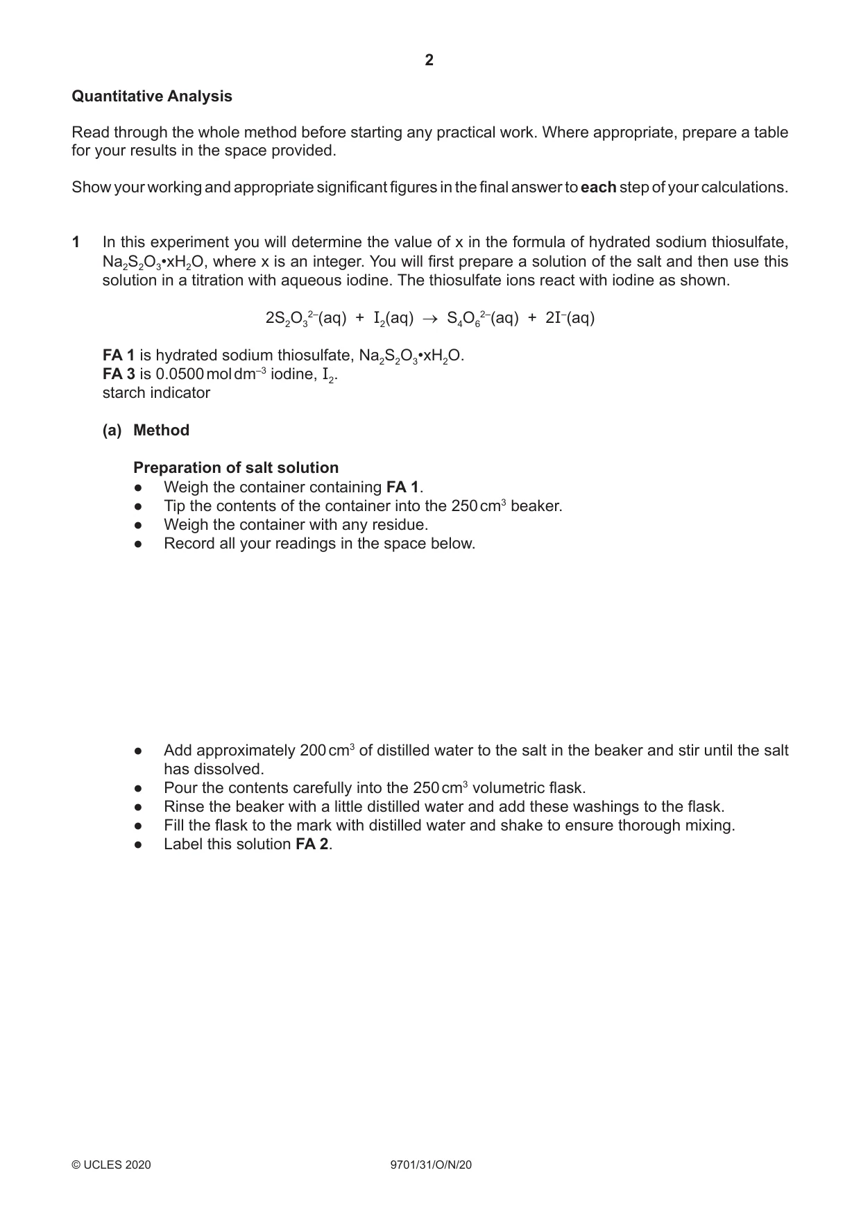 Cambridge A Level Chemistry 9701 2020 Oct/Nov Paper 3 · Variant 1 question paper, page 2 of 16