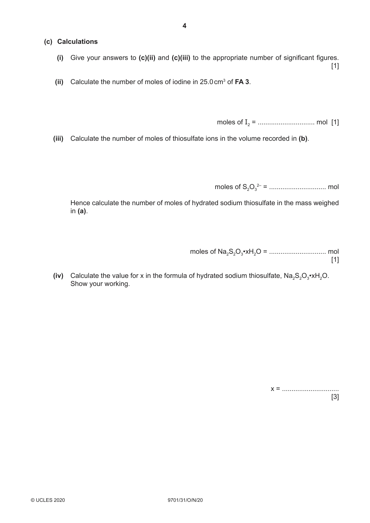 Cambridge A Level Chemistry 9701 2020 Oct/Nov Paper 3 · Variant 1 question paper, page 4 of 16