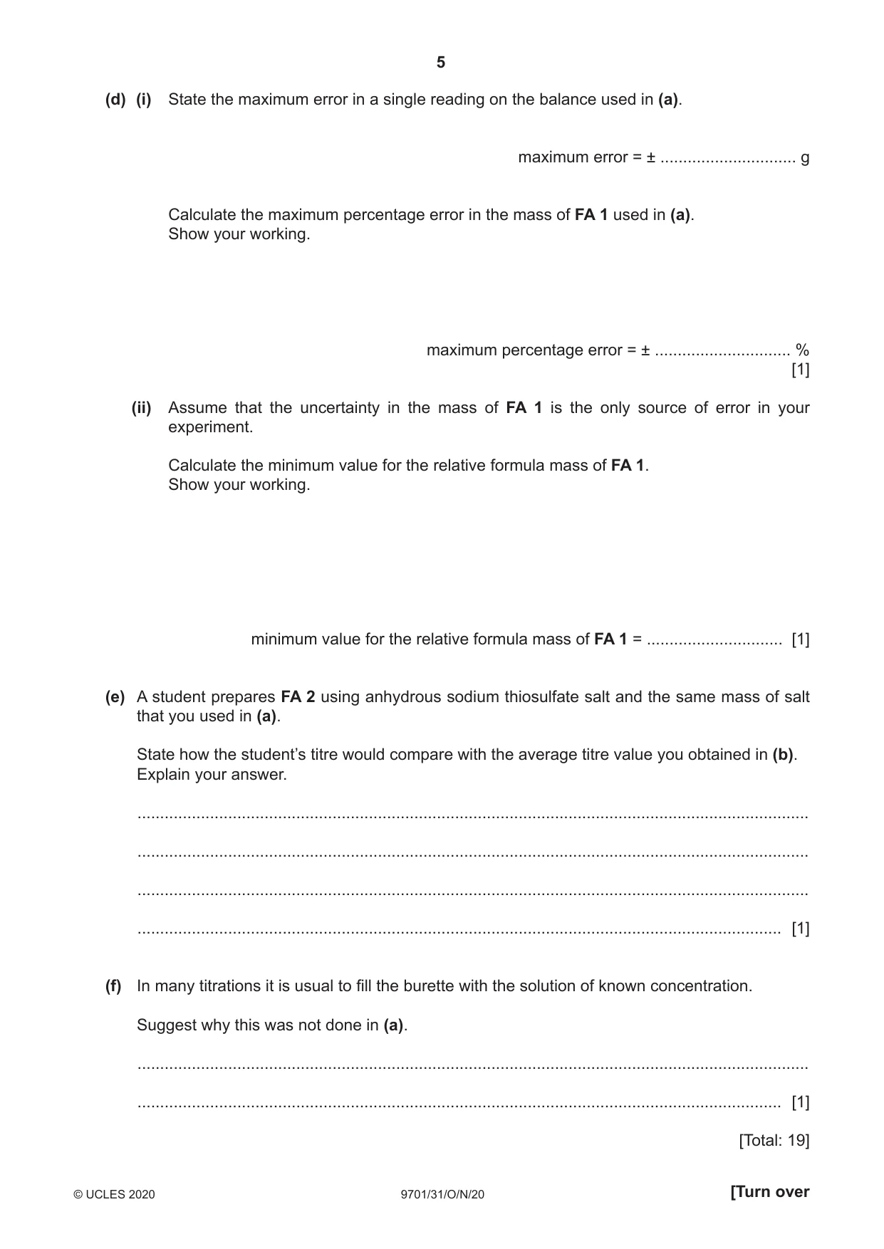 Cambridge A Level Chemistry 9701 2020 Oct/Nov Paper 3 · Variant 1 question paper, page 5 of 16